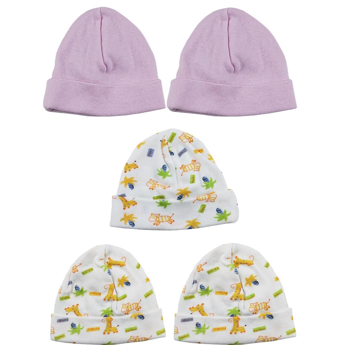 LS-0429 Girls Baby Cap, Pink & Prints - One Size - 5 per Pack