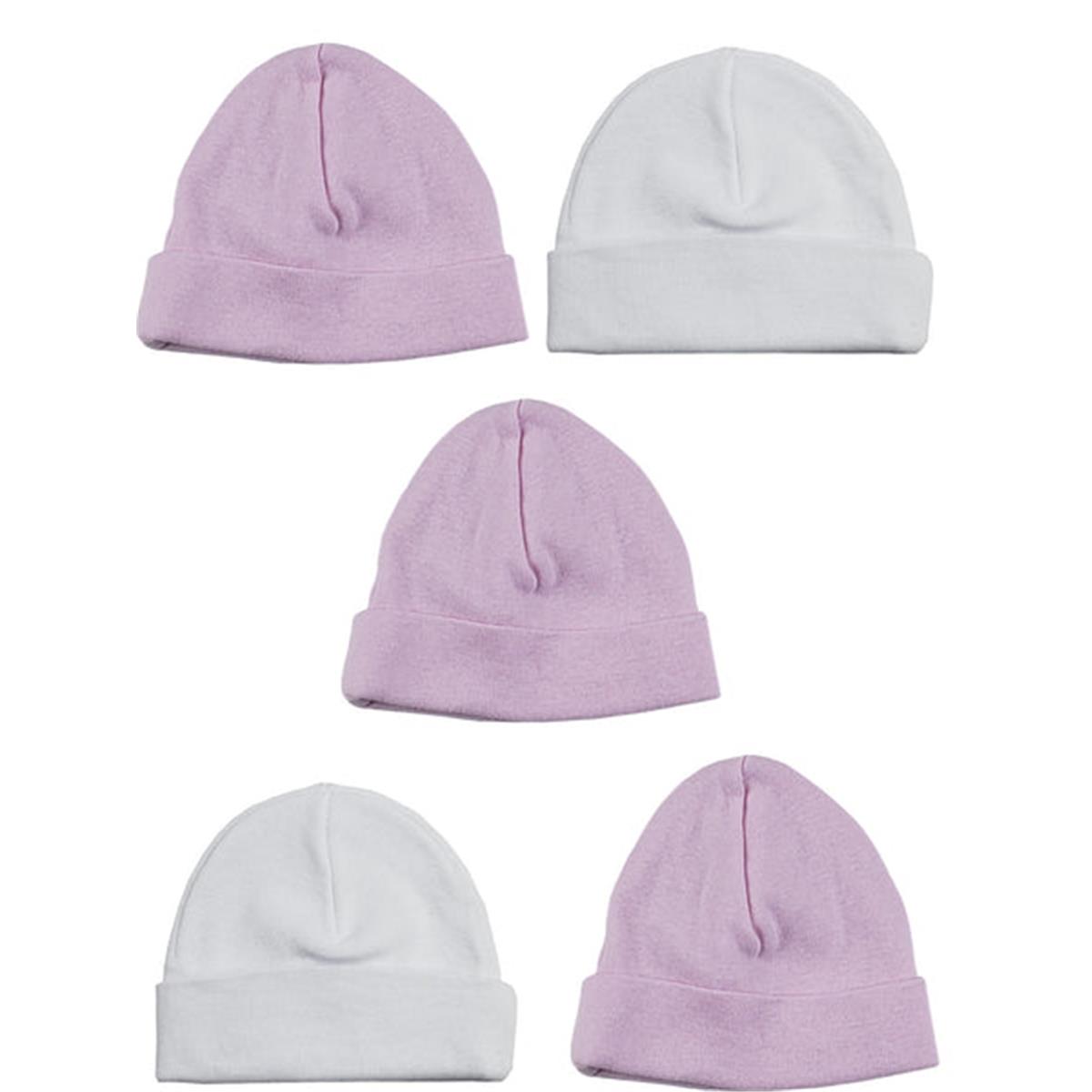 Picture of Bambini LS-0445 Girls Baby Cap&#44; Pink & White - One Size - 5 per Pack