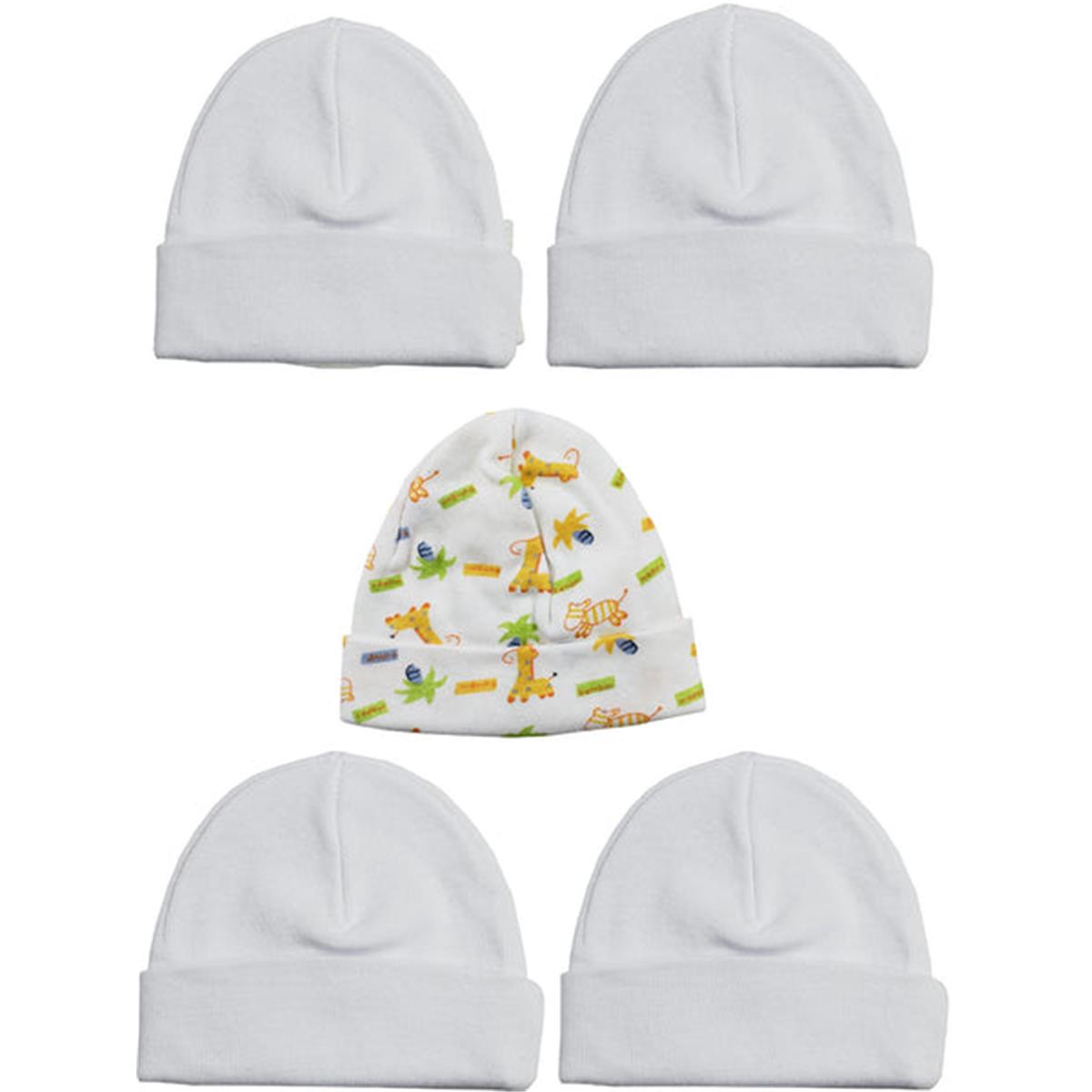 Picture of Bambini LS-0448 Beanie Baby Caps&#44; White & Print - One Size - 5 per Pack
