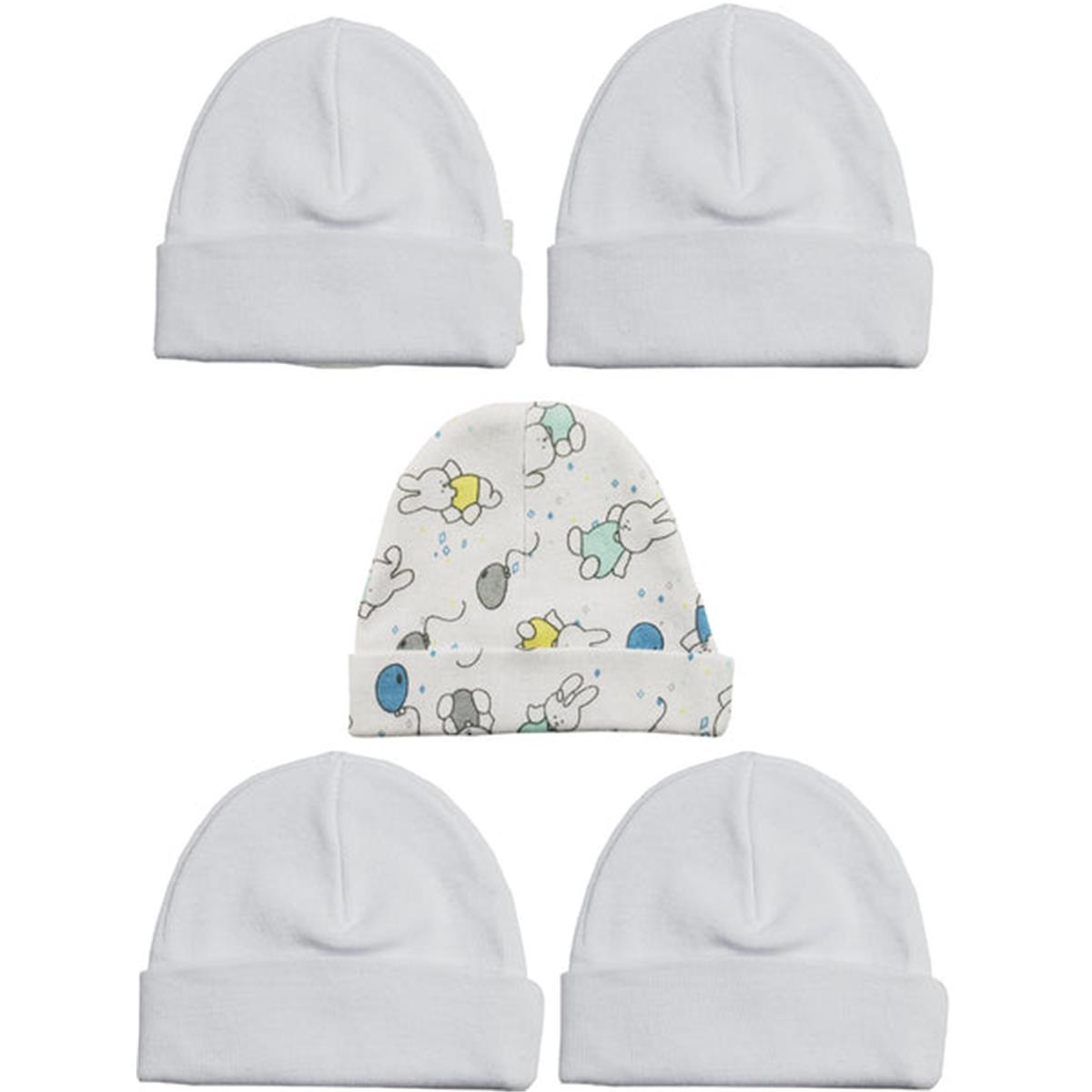 Picture of Bambini LS-0450 Beanie Baby Caps&#44; White & Print - One Size - 5 per Pack