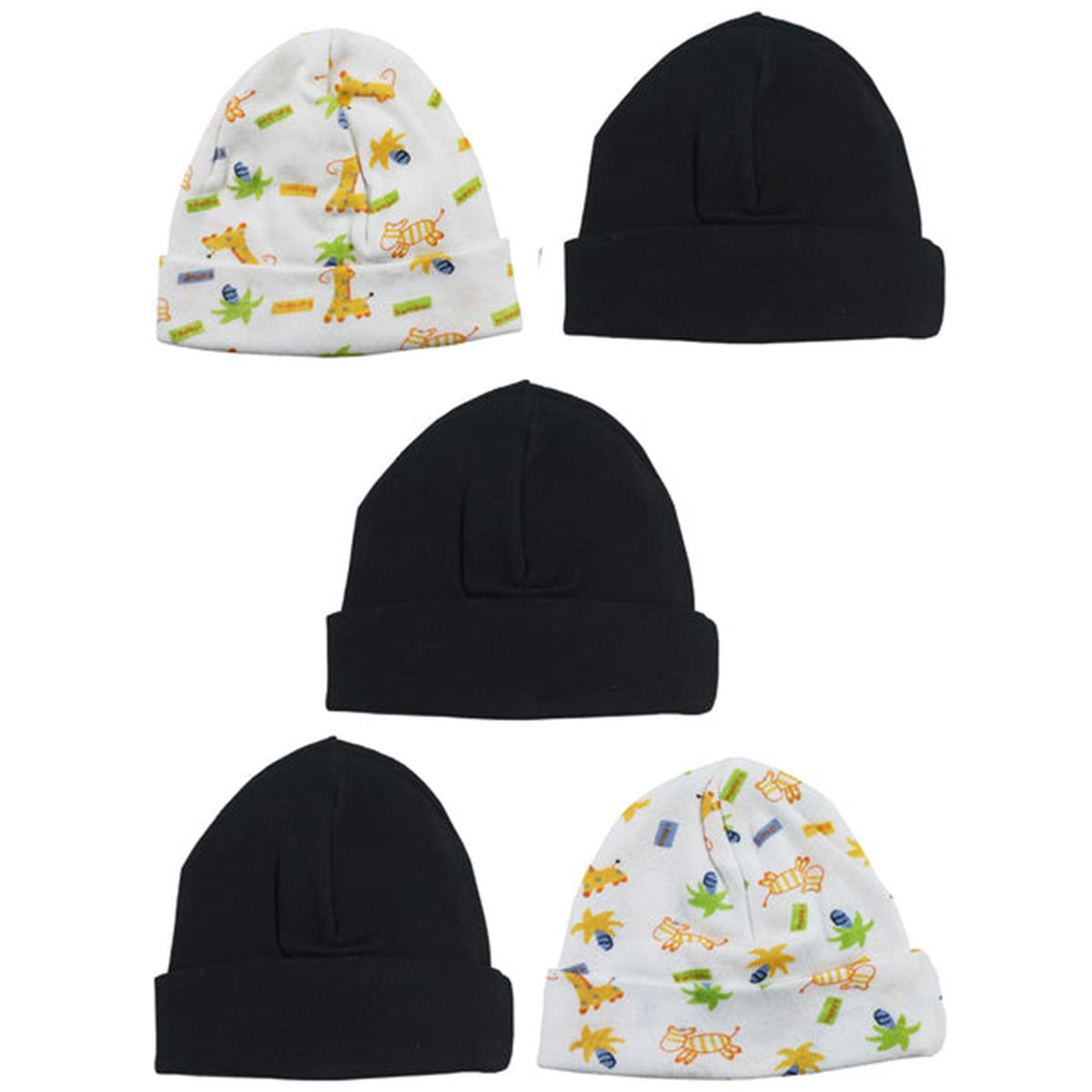 Picture of Bambini LS-0455 Beanie Baby Caps&#44; Black & Print - One Size - 5 per Pack