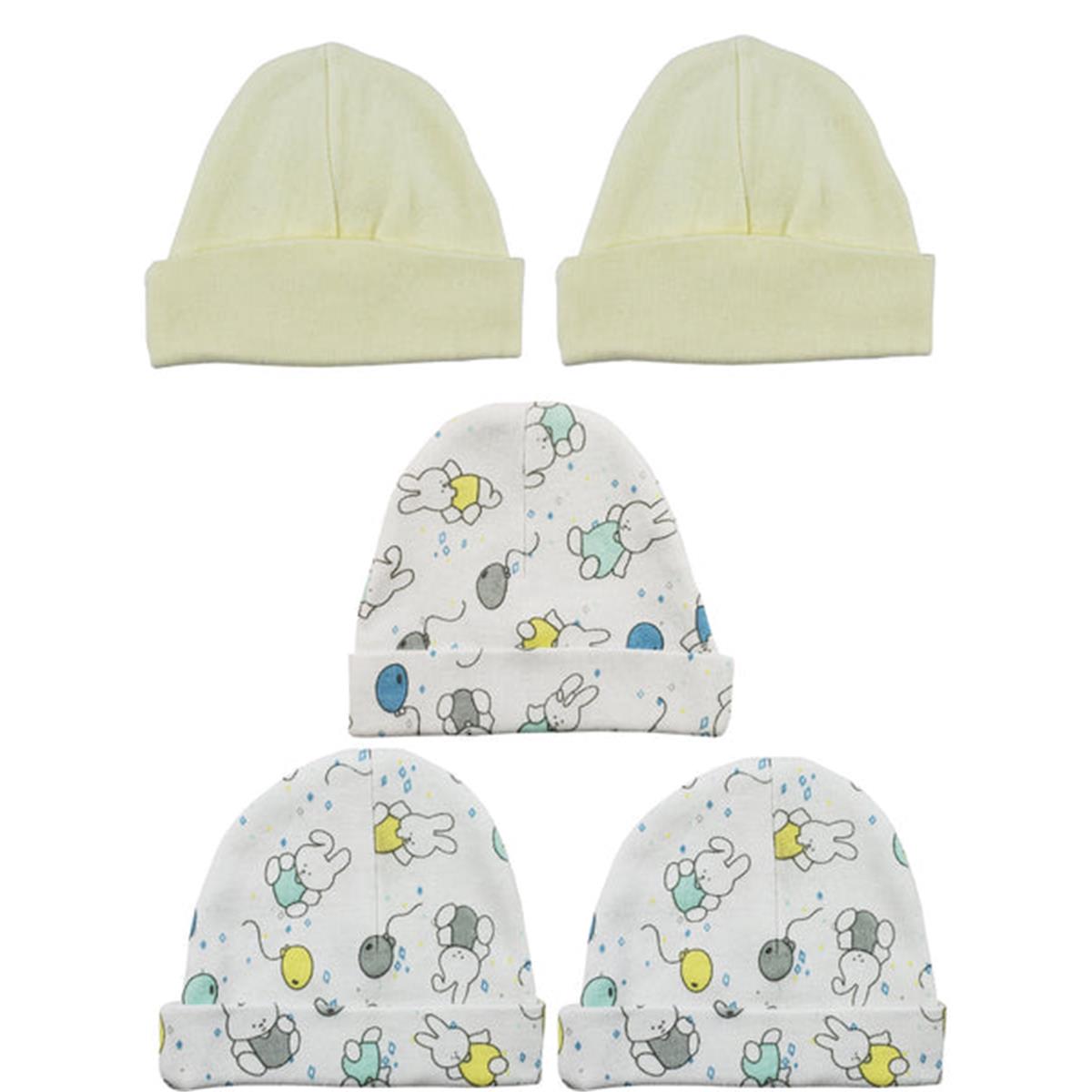 Picture of Bambini LS-0459 Beanie Baby Caps&#44; Yellow & Print - One Size - 5 per Pack