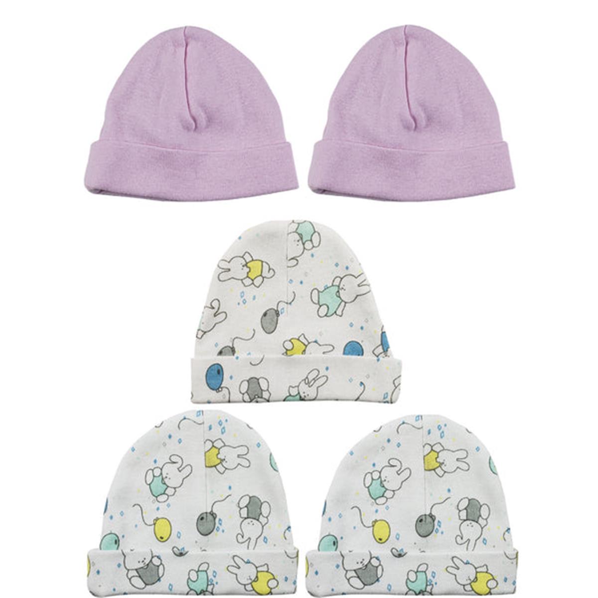 Picture of Bambini LS-0460 Girls Baby Cap&#44; Pink & Print - One Size - 5 per Pack