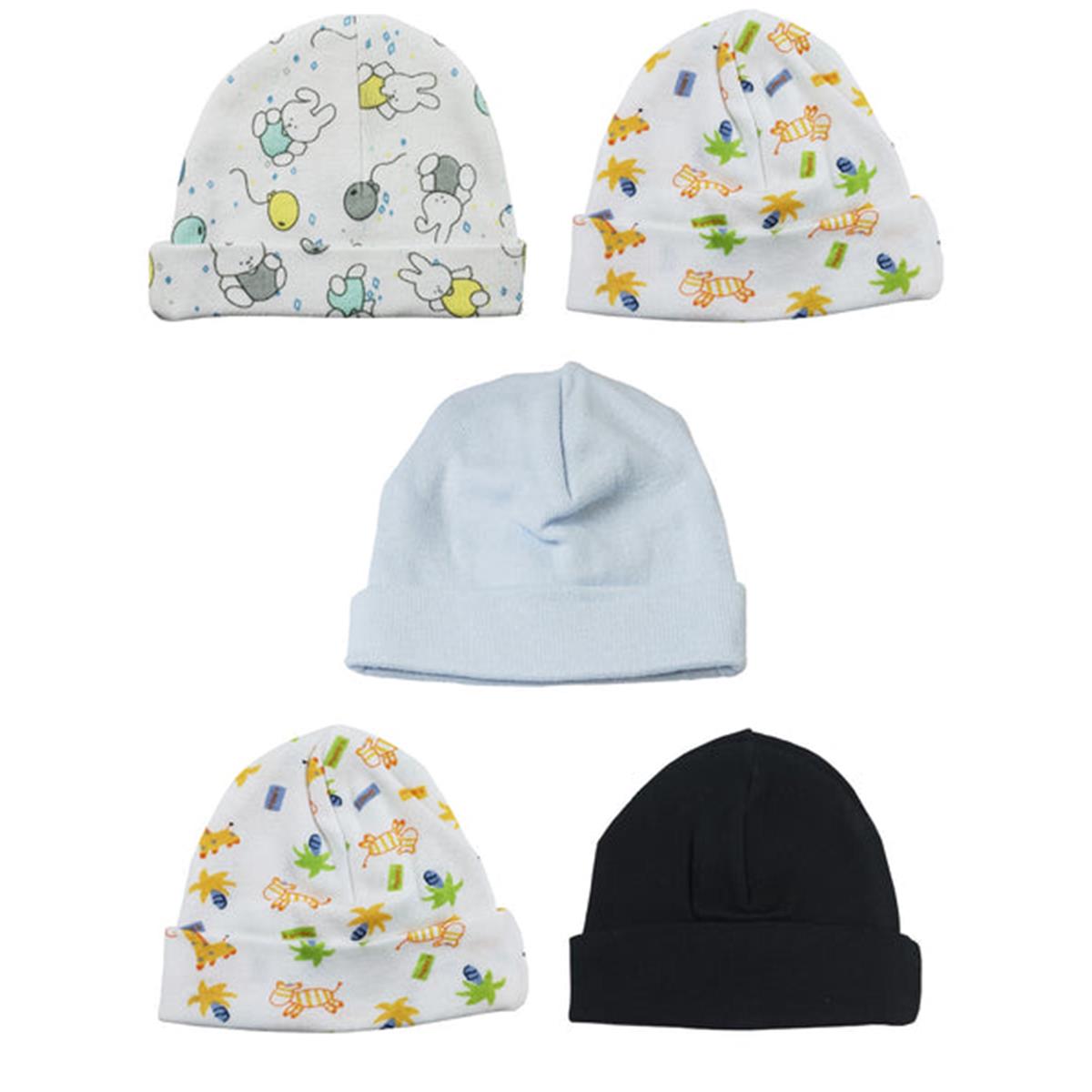 Picture of Bambini LS-0466 Boys Baby Caps - Blue&#44; Black & Print - One Size - 5 per Pack