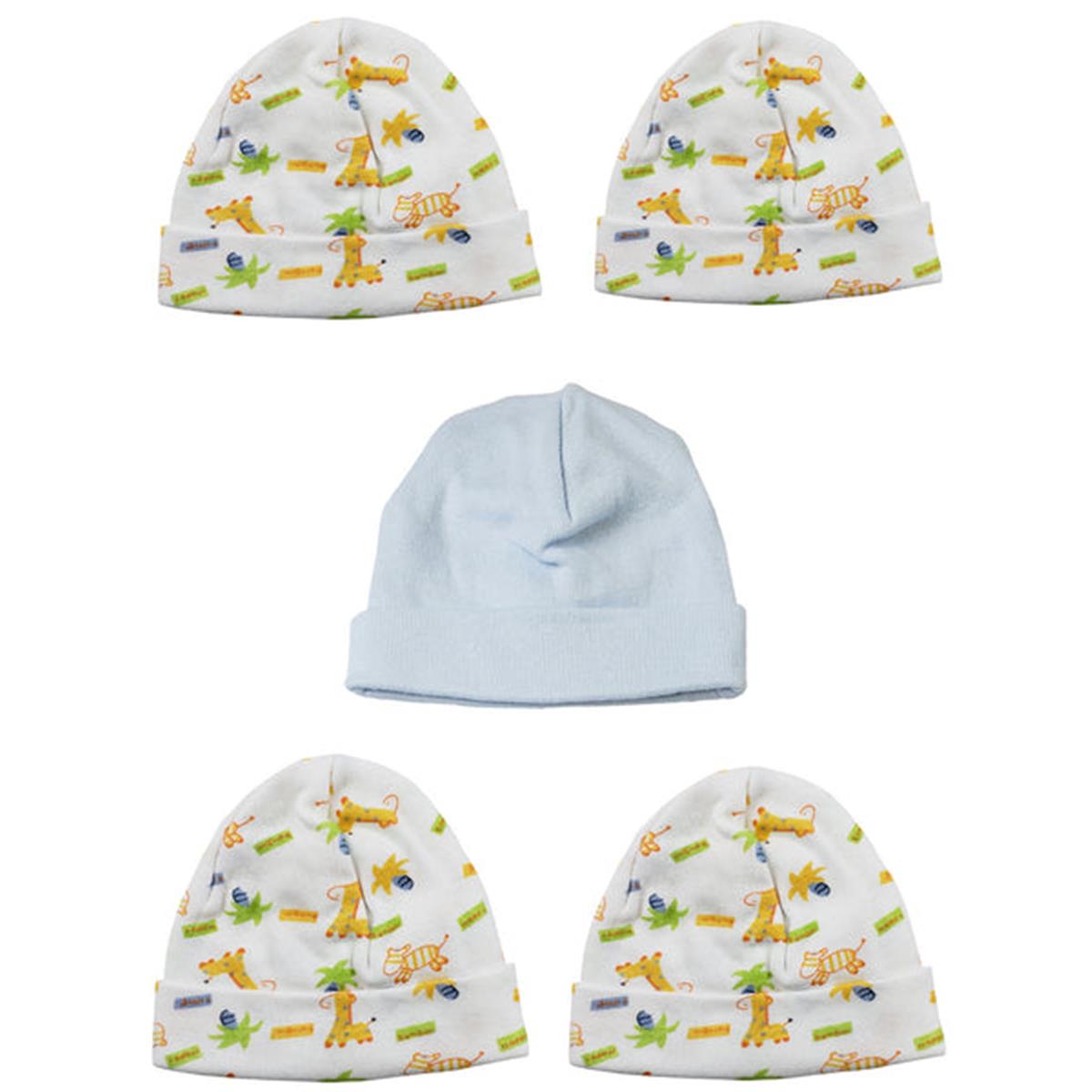 Picture of Bambini LS-0469 Boys Baby Caps&#44; Blue & Print - One Size - 5 per Pack