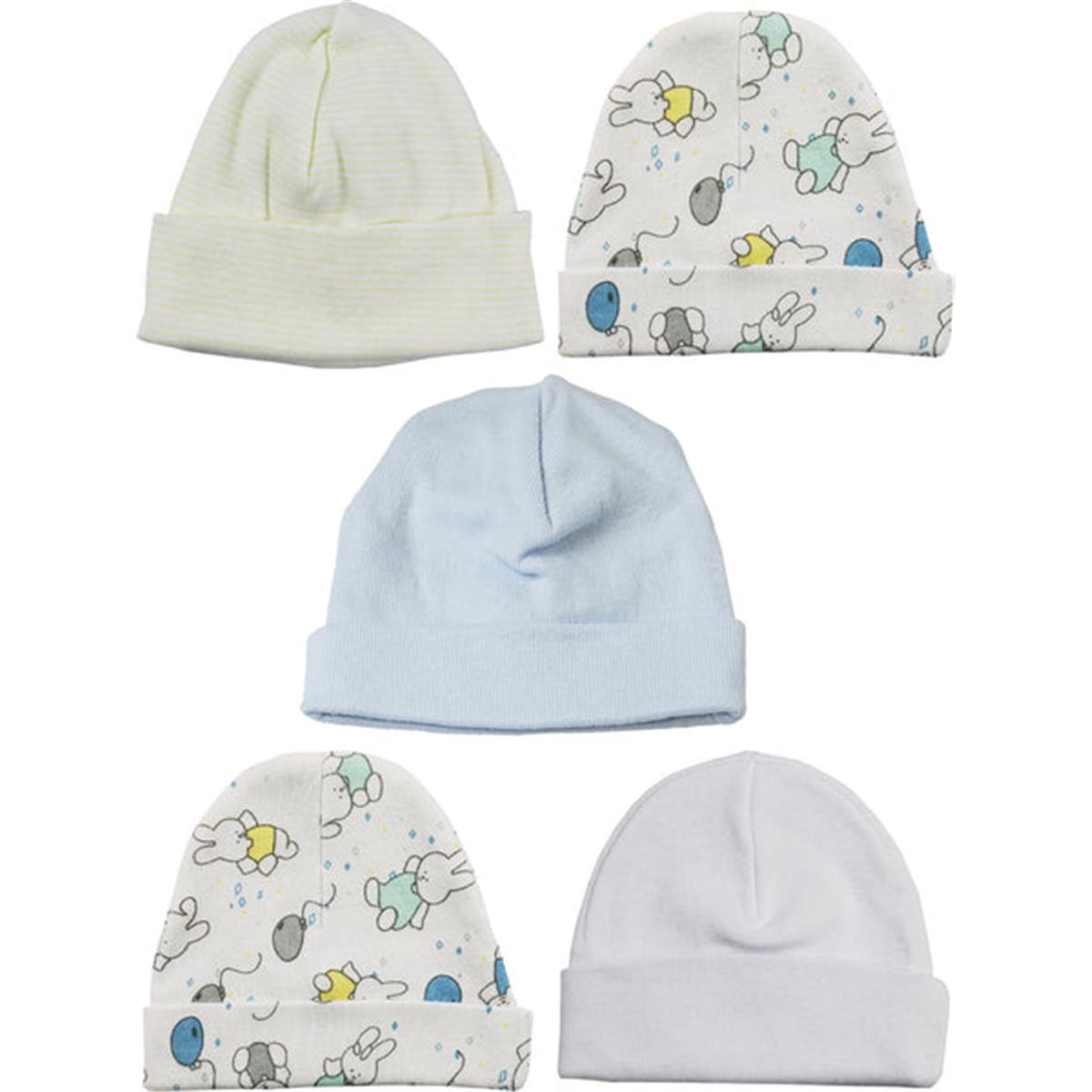 Picture of Bambini LS-0475 Boys Baby Caps - Blue&#44; White&#44; Yellow & Print - One Size - 5 per Pack