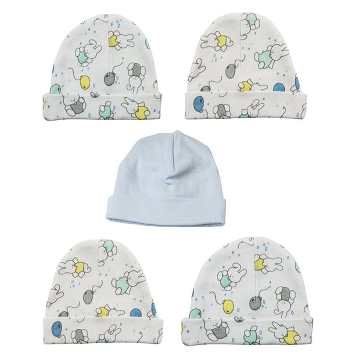 Picture of Bambini LS-0476 Boys Baby Caps&#44; Blue & Print - One Size - 5 per Pack