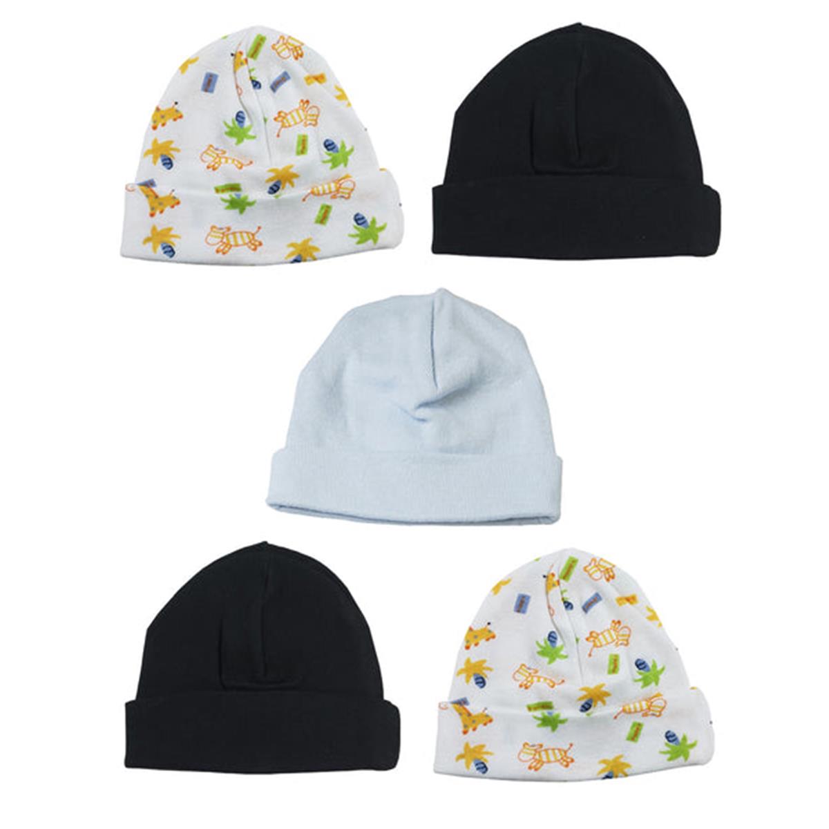 Picture of Bambini LS-0477 Boys Baby Caps - Blue&#44; Black & Print - One Size - 5 per Pack