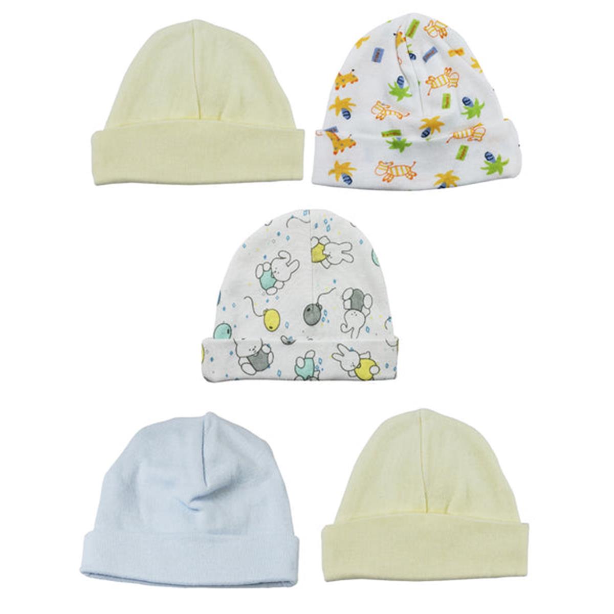 Picture of Bambini LS-0478 Boys Baby Caps - Blue&#44; Yellow & Print - One Size - 5 per Pack