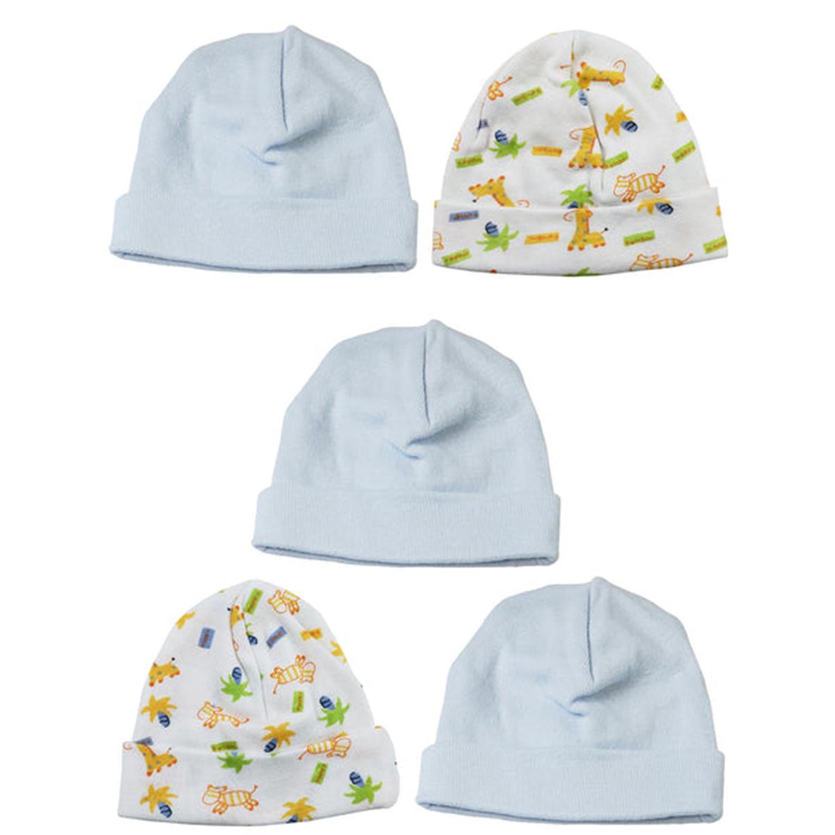 Picture of Bambini LS-0482 Boys Baby Caps&#44; Blue & Print - One Size - 5 per Pack