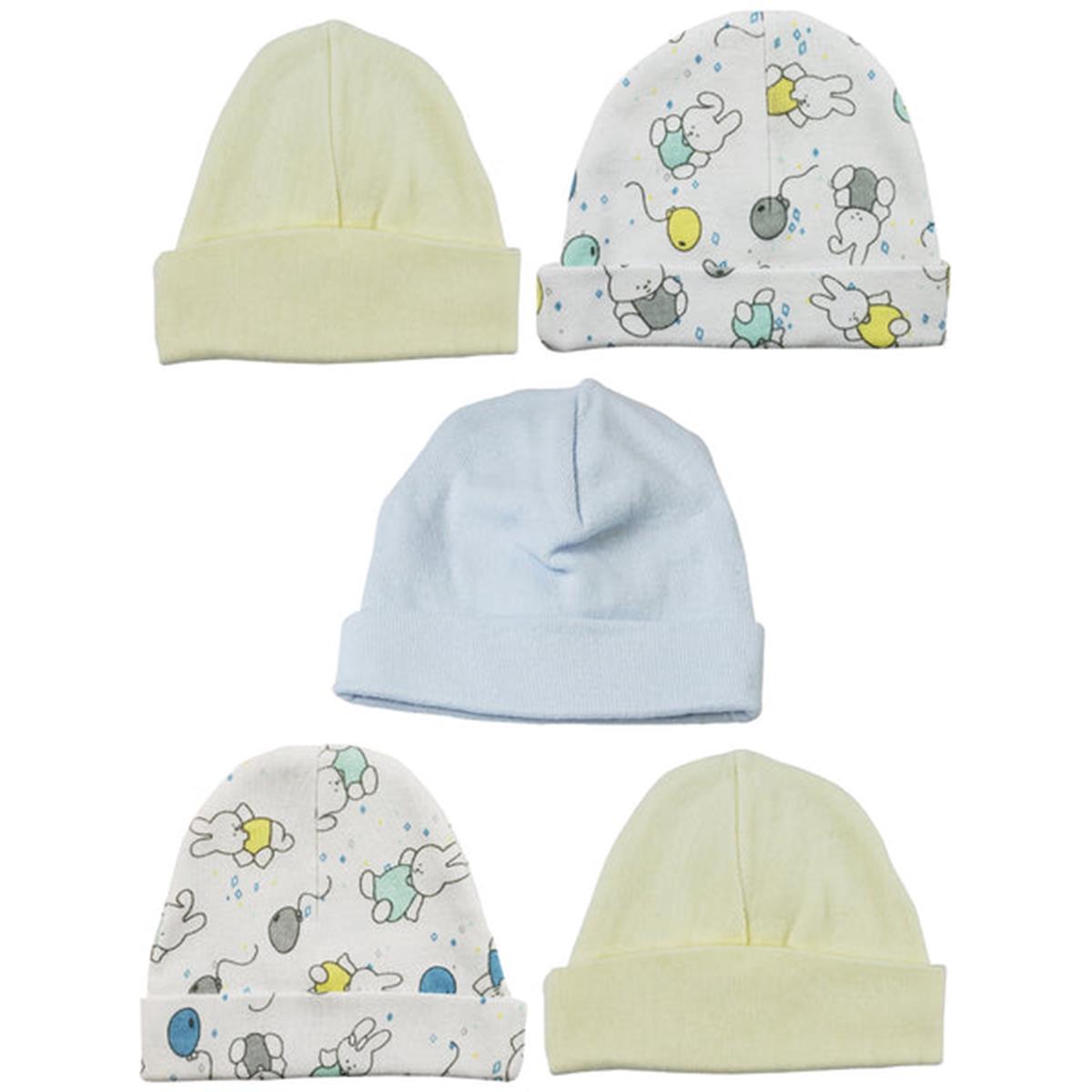 Picture of Bambini LS-0484 Boys Baby Caps - Blue&#44; Yellow & Print - One Size - 5 per Pack