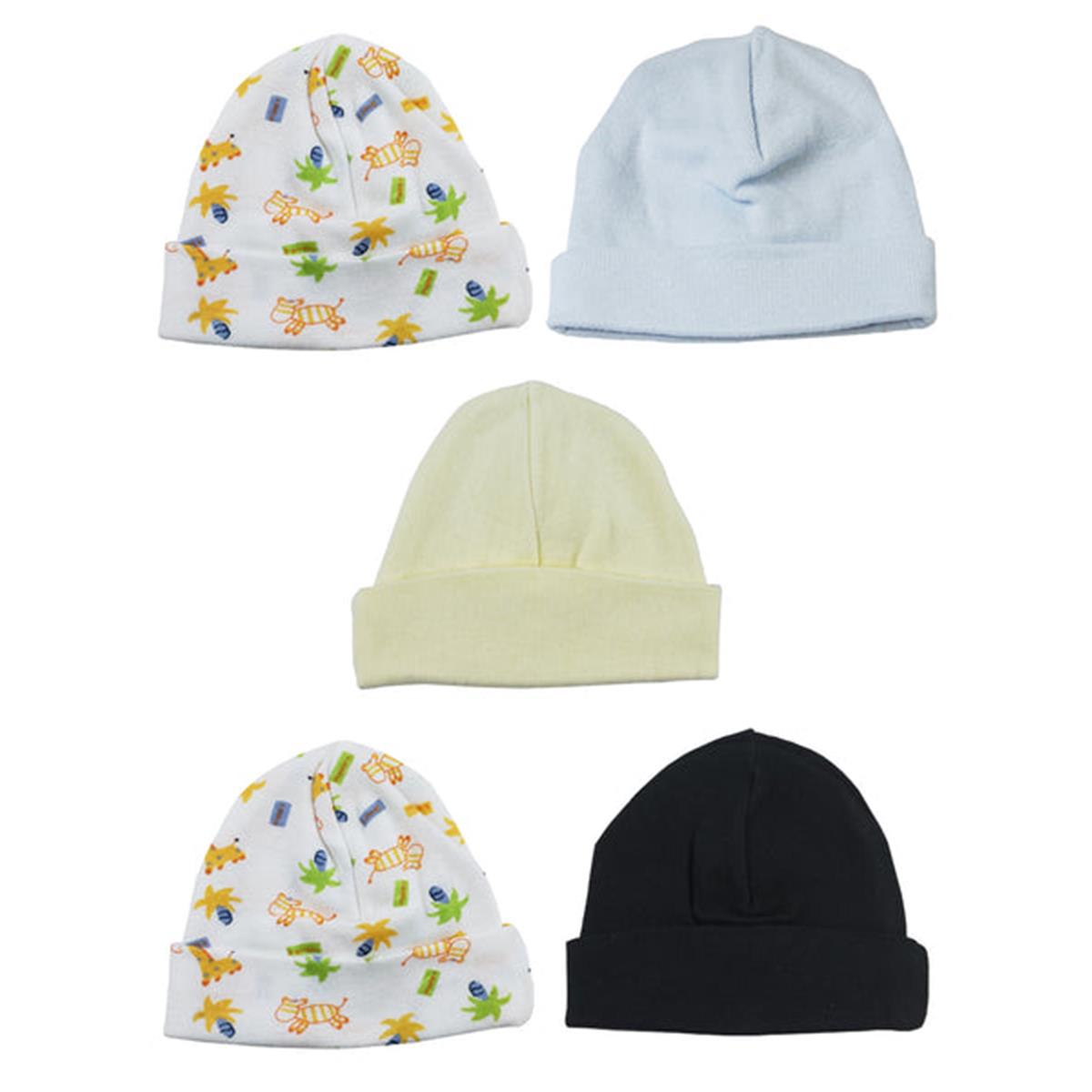 Picture of Bambini LS-0486 Boys Baby Caps - Blue&#44; Yellow & Print - One Size - 5 per Pack
