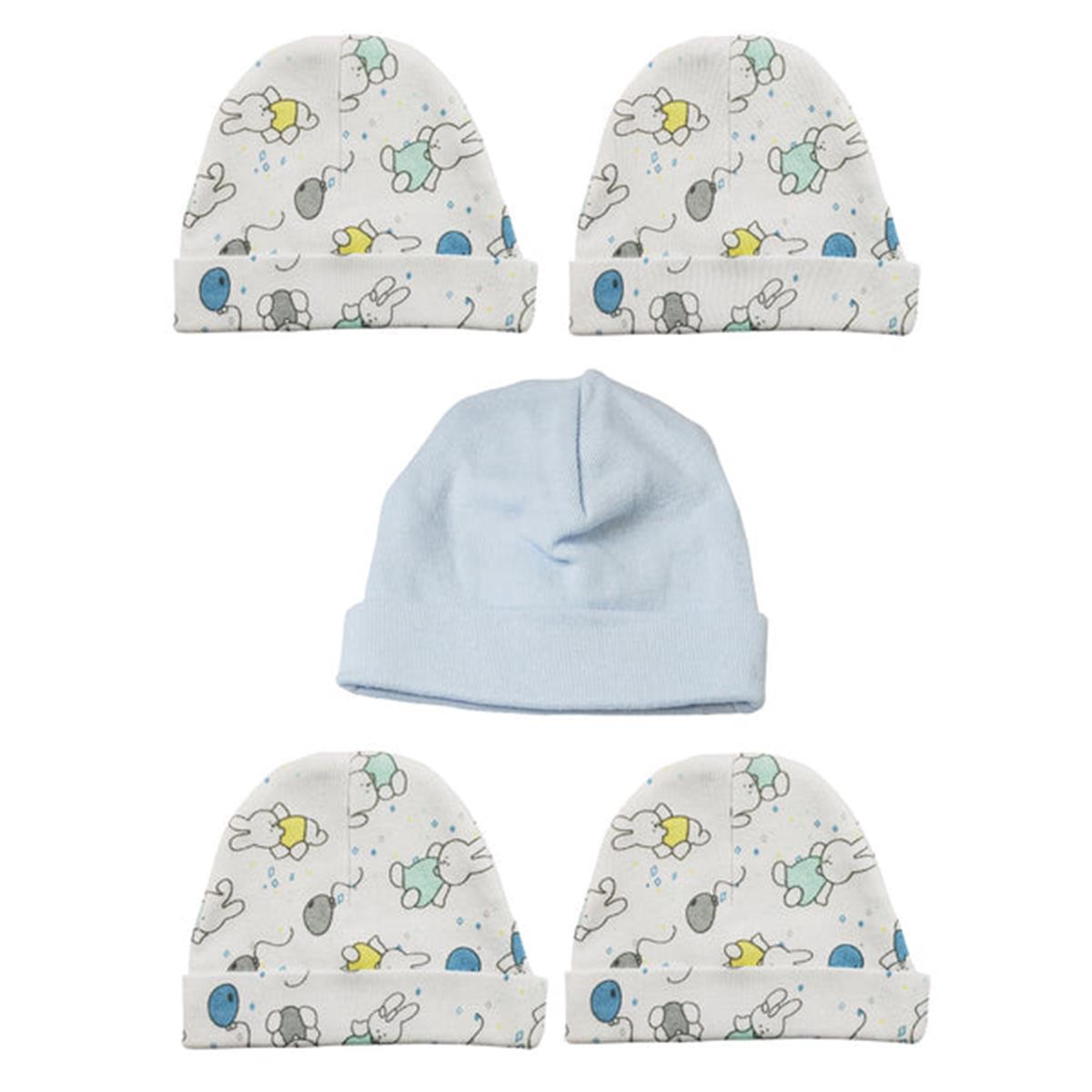 Picture of Bambini LS-0489 Boys Baby Caps&#44; Blue & Print - One Size - 5 per Pack