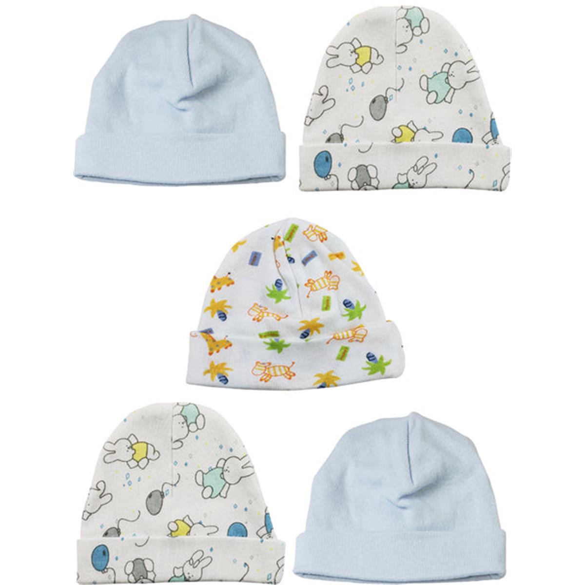 Picture of Bambini LS-0495 Boys Baby Caps&#44; Blue & Print - One Size - 5 per Pack