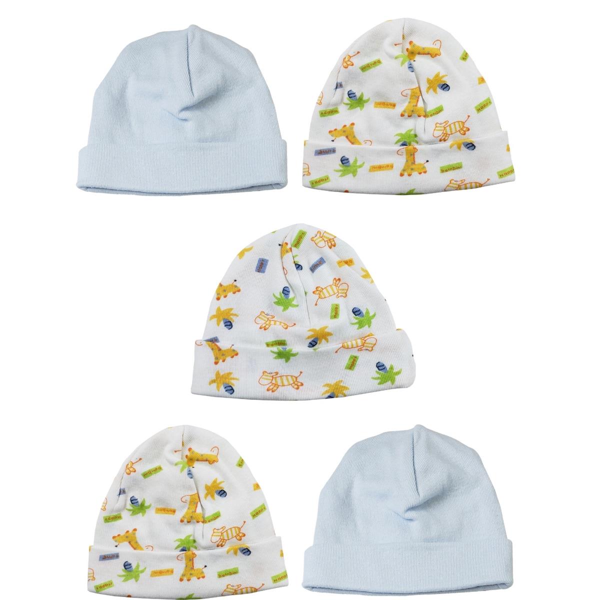 Picture of Bambini LS-0497 Boys Baby Caps&#44; Blue & Print - One Size - 5 per Pack