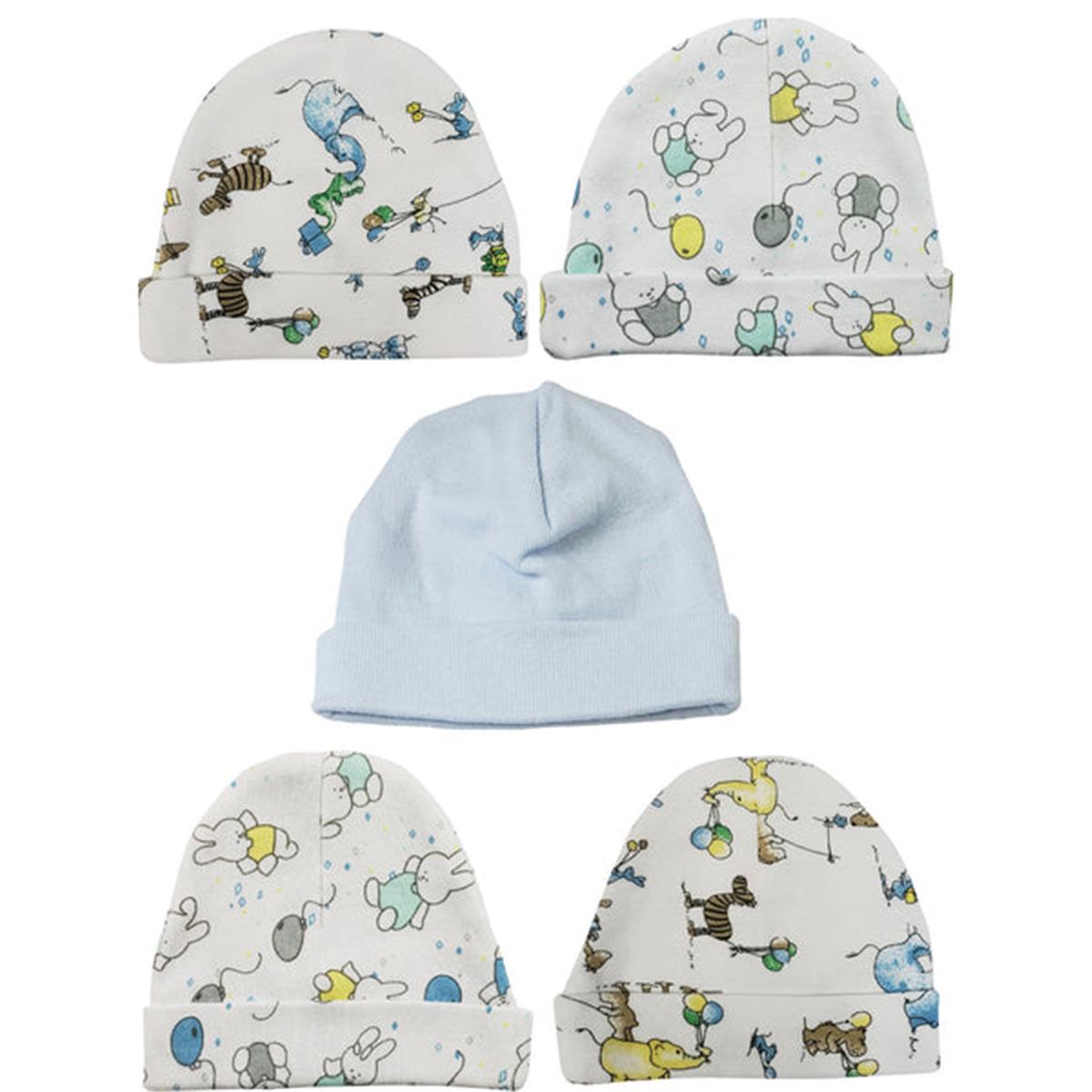 Picture of Bambini LS-0501 Boys Baby Caps&#44; Blue & Print - One Size - 5 per Pack