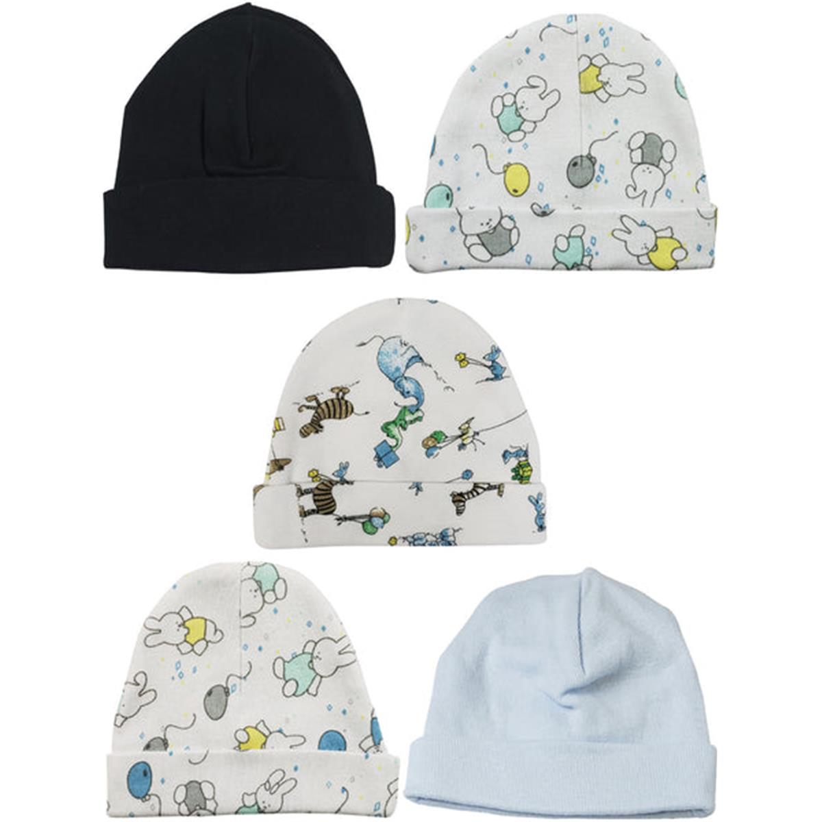Picture of Bambini LS-0502 Boys Baby Caps - Blue&#44; Black & Print - One Size - 5 per Pack