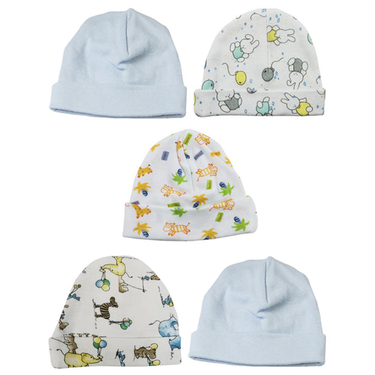 Picture of Bambini LS-0503 Boys Baby Caps&#44; Blue & Print - One Size - 5 per Pack