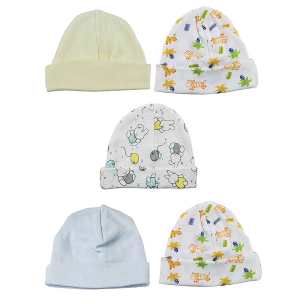 Picture of Bambini LS-0505 Boys Baby Caps - Blue&#44; White&#44; Yellow & Print - One Size - 5 per Pack