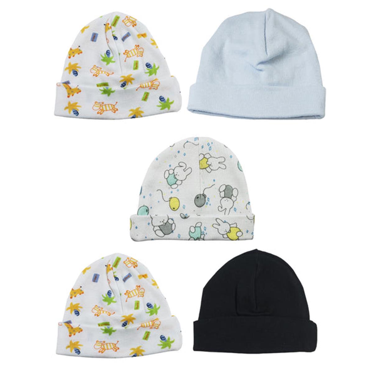 Picture of Bambini LS-0509 Boys Baby Caps - Blue&#44; Black & Print - One Size - 5 per Pack