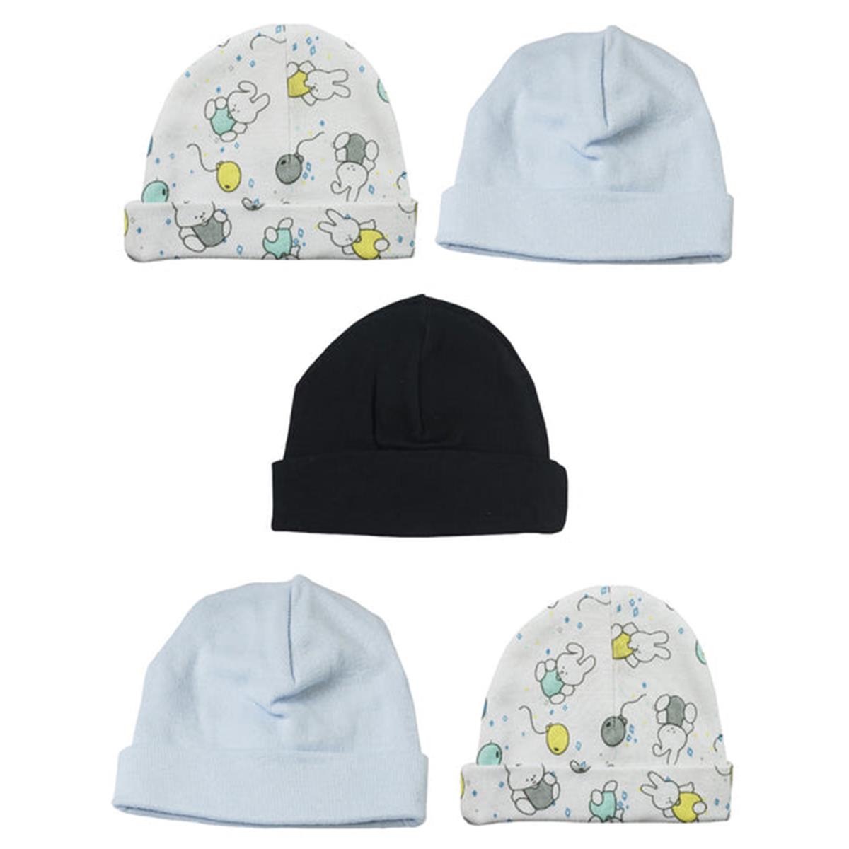 Picture of Bambini LS-0512 Boys Baby Caps - Blue&#44; Black & Print - One Size - 5 per Pack