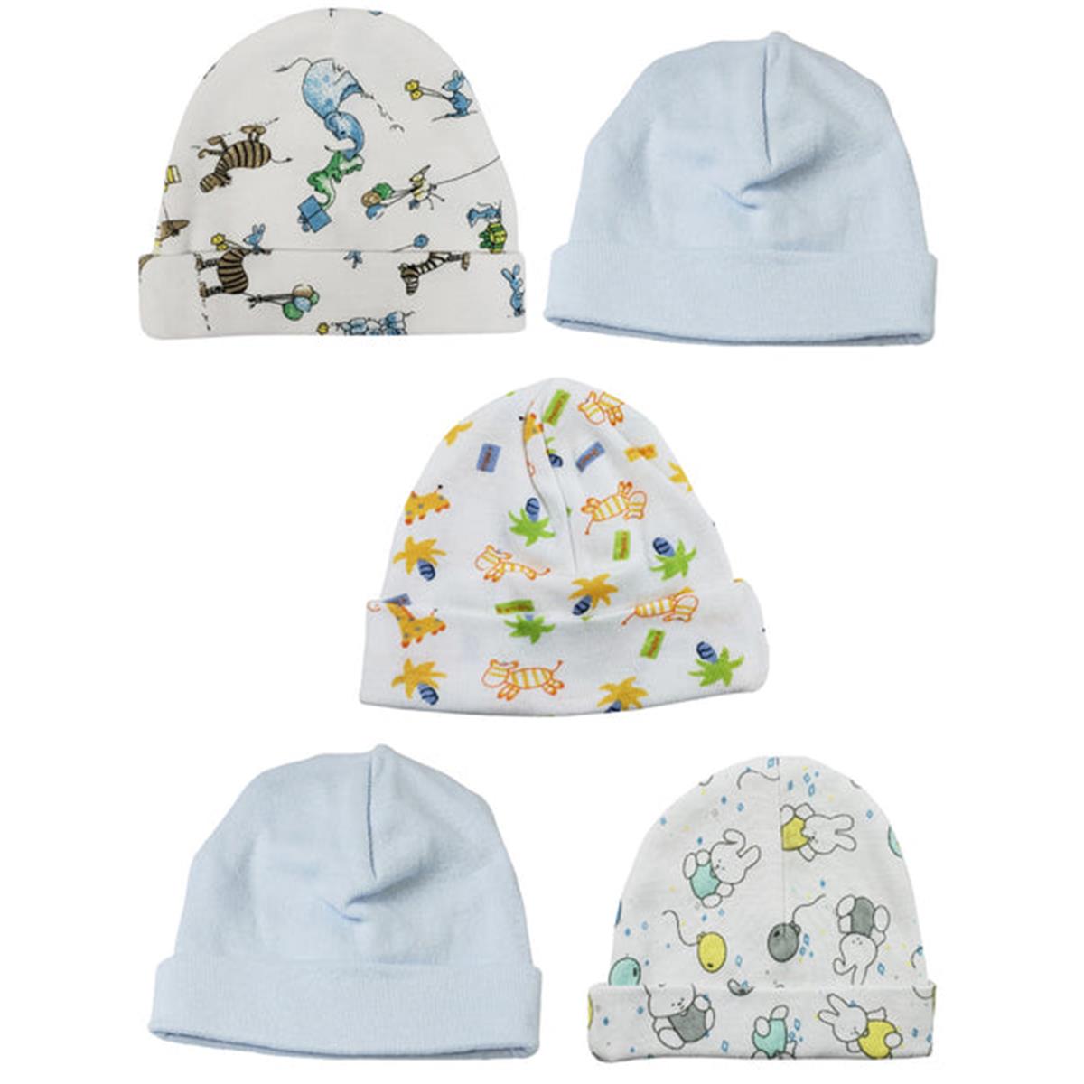 Picture of Bambini LS-0513 Boys Baby Caps&#44; Blue & Print - One Size - 5 per Pack