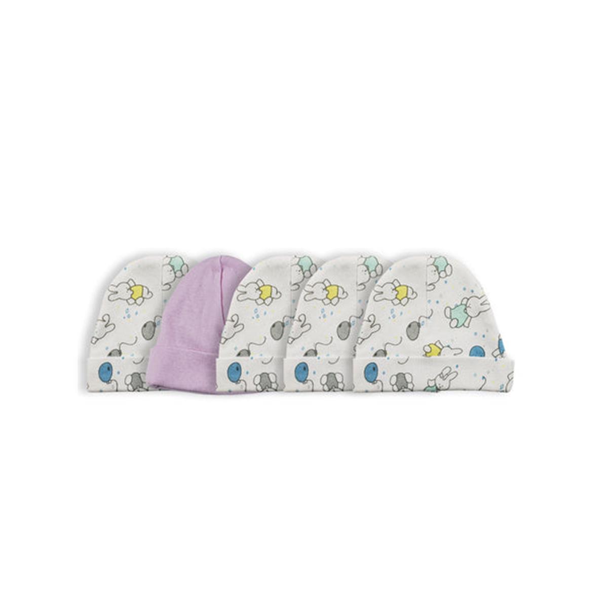 Picture of Bambini LS-0521 Girls Baby Cap&#44; Pink & Print - One Size - 5 per Pack