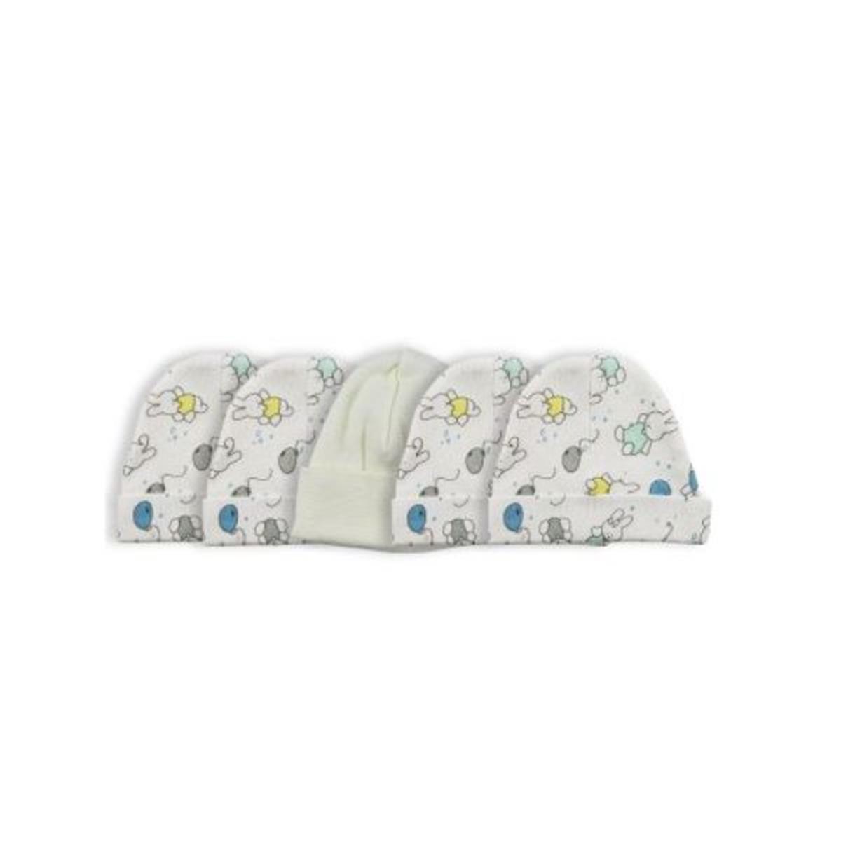 Picture of Bambini LS-0528 Baby Cap&#44; White & Print - One Size - 5 per Pack