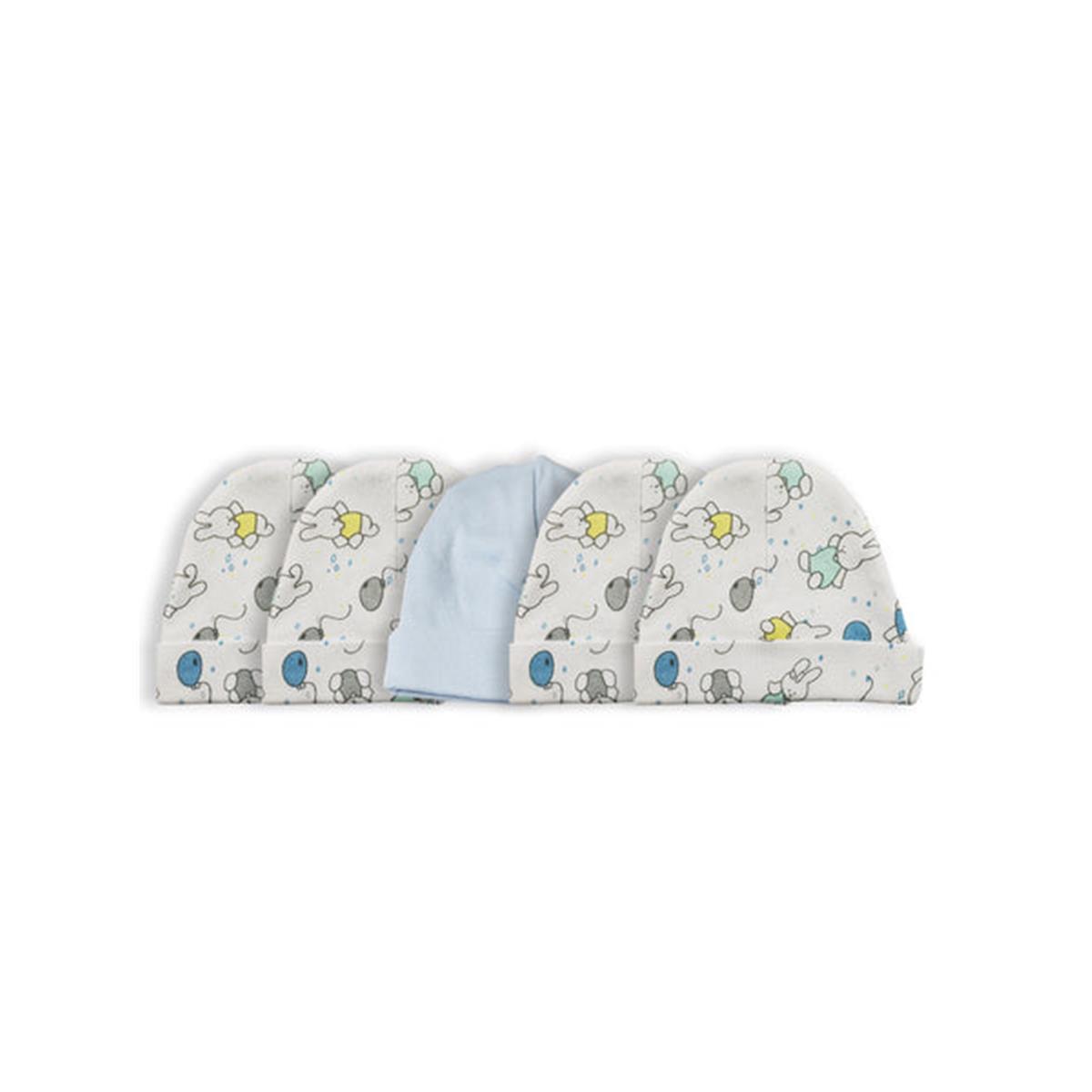 Picture of Bambini LS-0530 Baby Cap&#44; Blue & Print - One Size - 5 per Pack