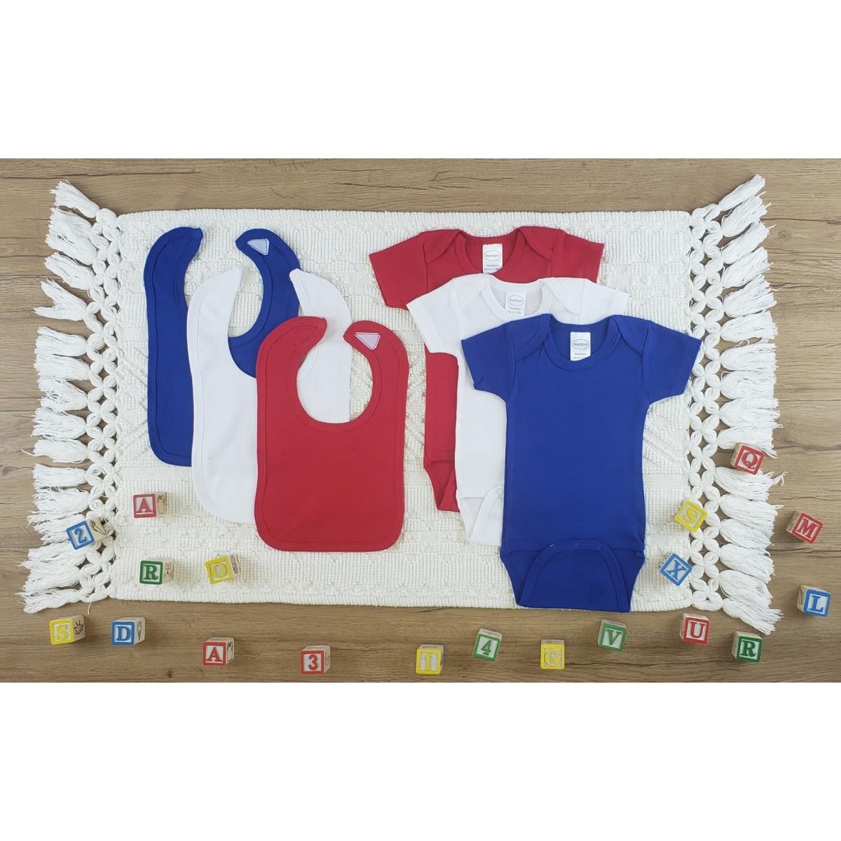 LS-0569S Layette Baby Clothes Set, White & Red & Blue - Small