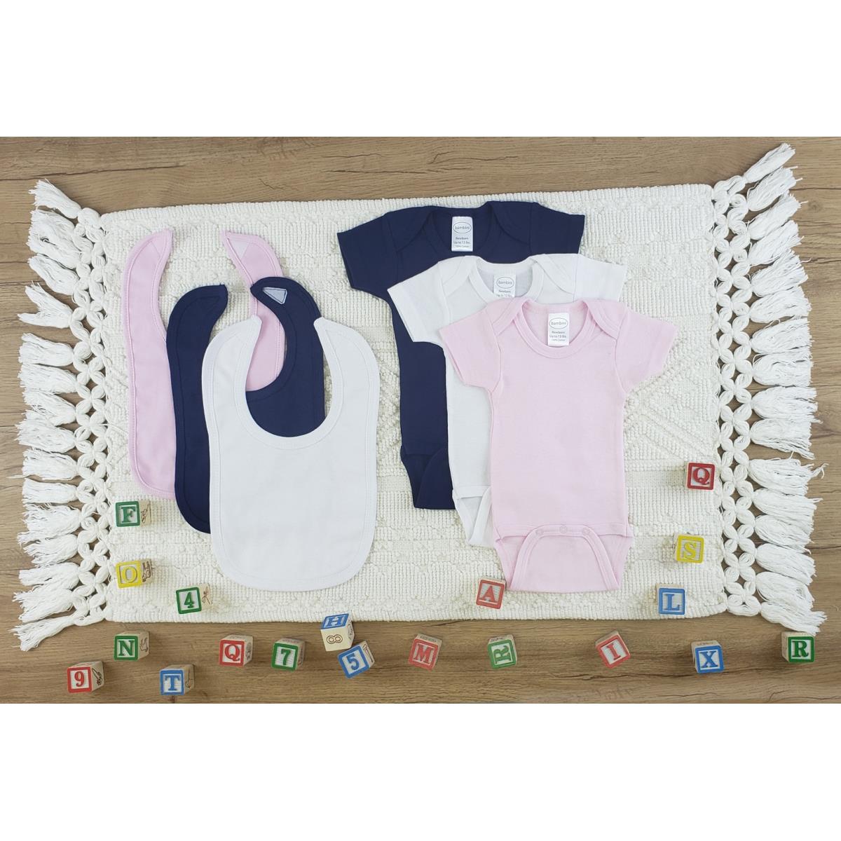 LS-0576NB Layette Baby Clothes Set - White, Navy & Pink - Newborn