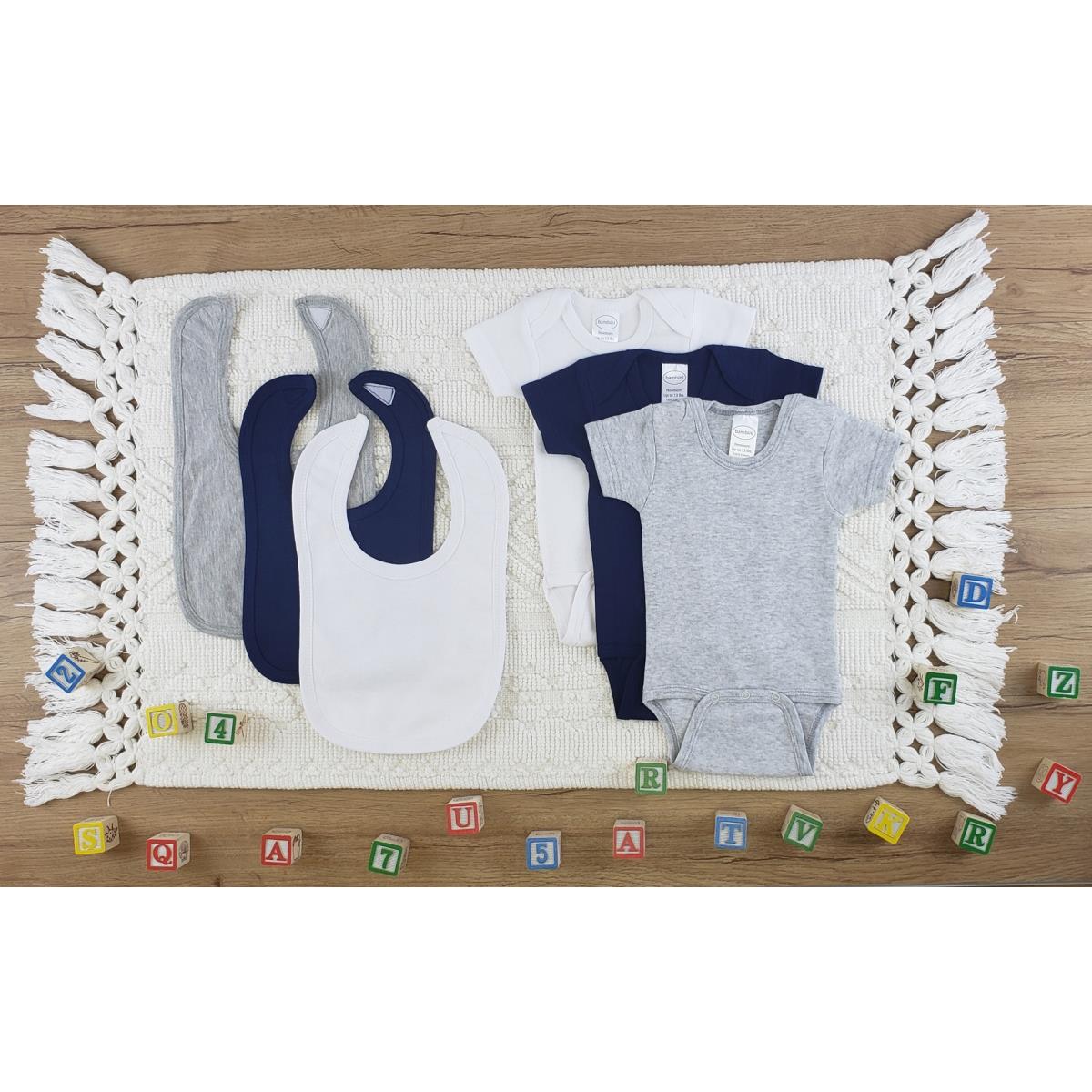 LS-0577S Layette Baby Clothes Set - White, Navy & Grey - Small