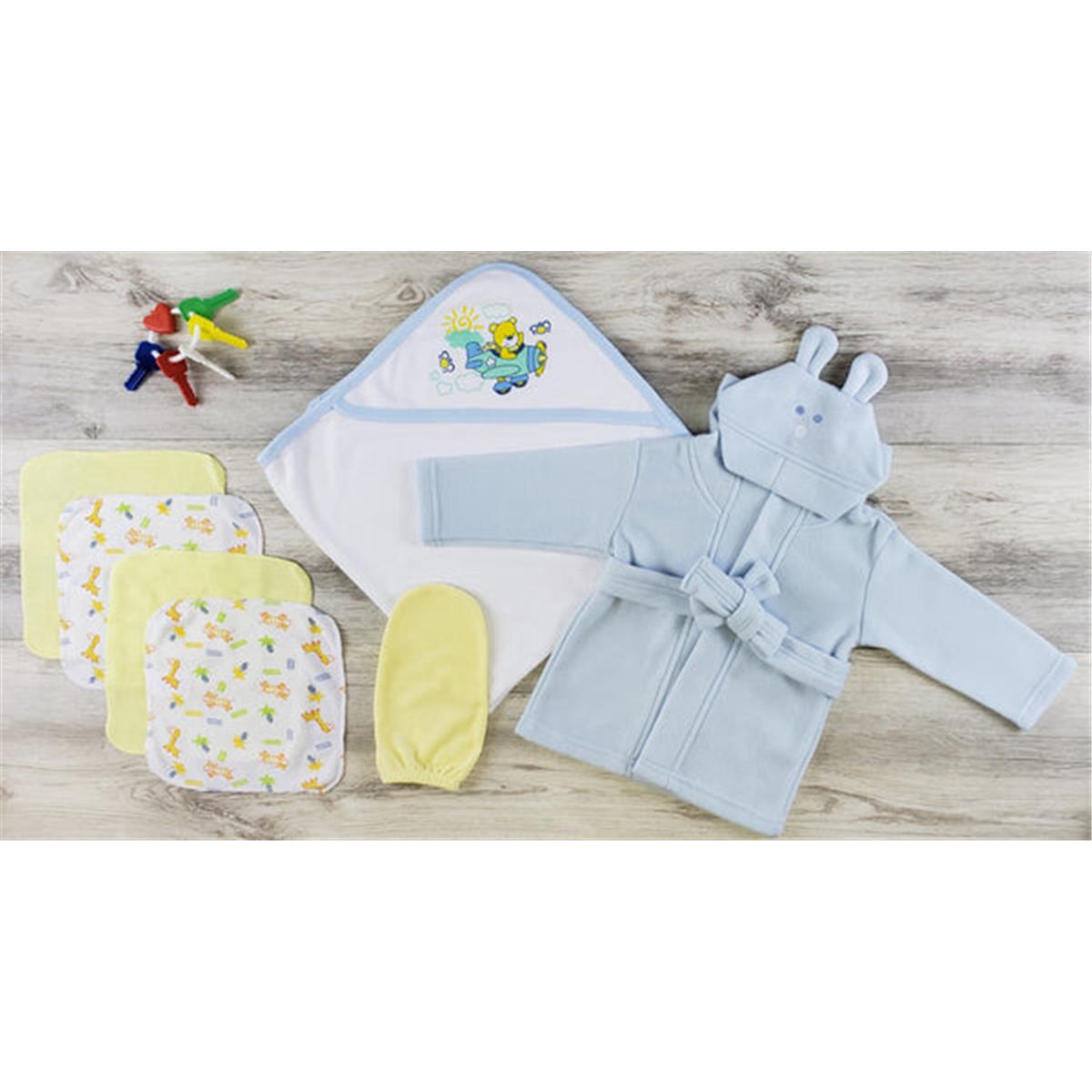 Picture of Bambini LS-0617 Hooded Towel&#44; Wash Cloth&#44; Mitten & Robe&#44; Blue & Yellow - Newborn