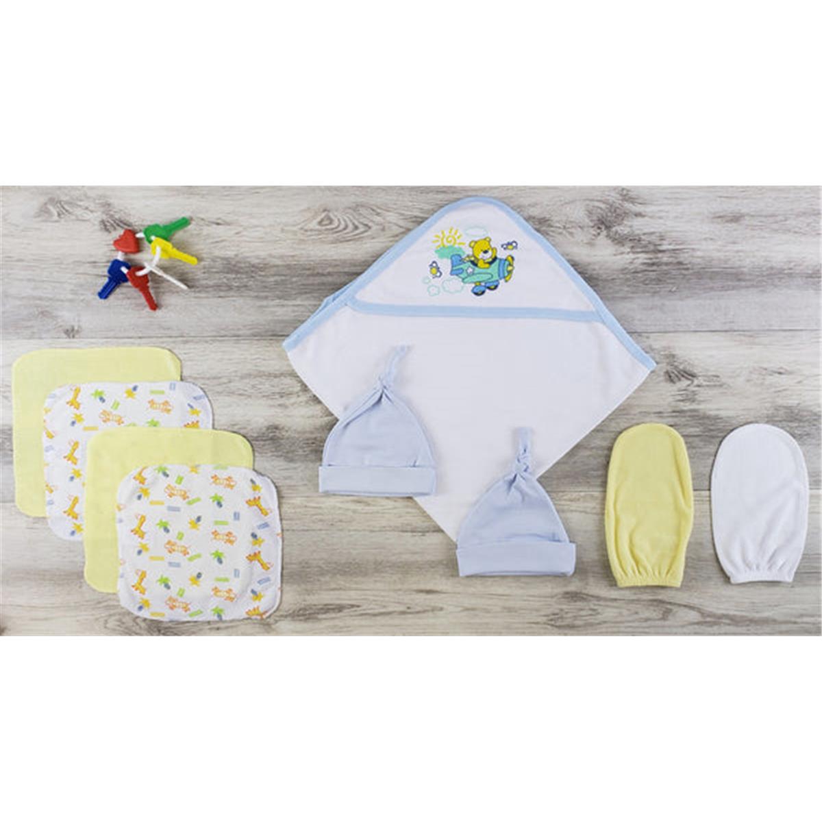 Picture of Bambini LS-0620 Hooded Towel&#44; Hats & Wash Cloths - Blue&#44; Yellow & White - Newborn