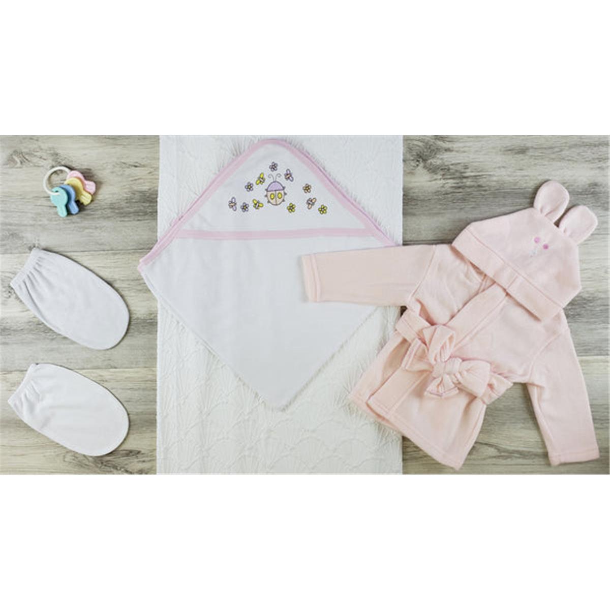 Picture of Bambini LS-0622 Hooded Towel&#44; Wash Mittens & Robe - Yellow&#44; White & Pink - Newborn