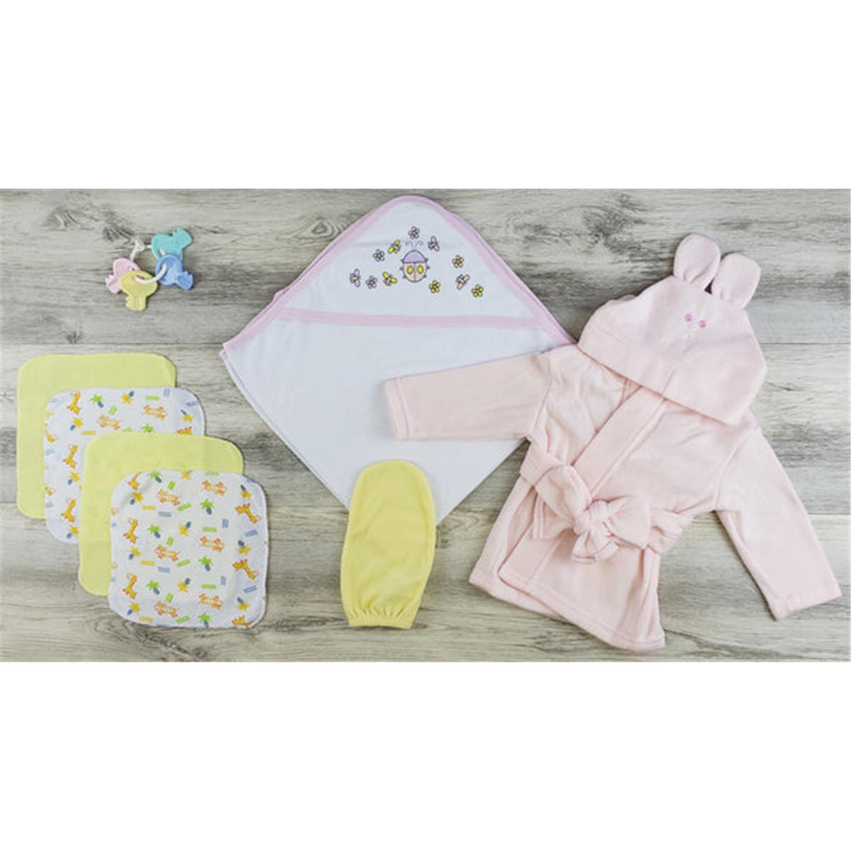 Picture of Bambini LS-0623 Hooded Towel&#44; Wash Cloths&#44; Bath Mittens & Robe&#44; Yellow & Pink - Newborn