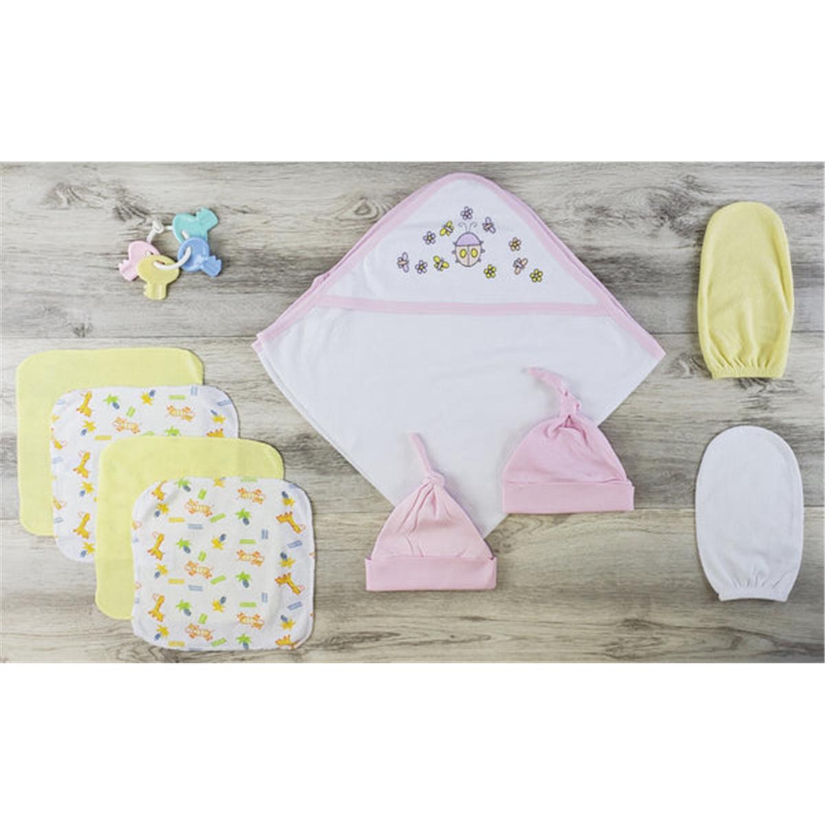 Picture of Bambini LS-0627 Hooded Towel&#44; Bath Mittens&#44; Hats & Wash Coths - Yellow&#44; Pink & White - Newborn