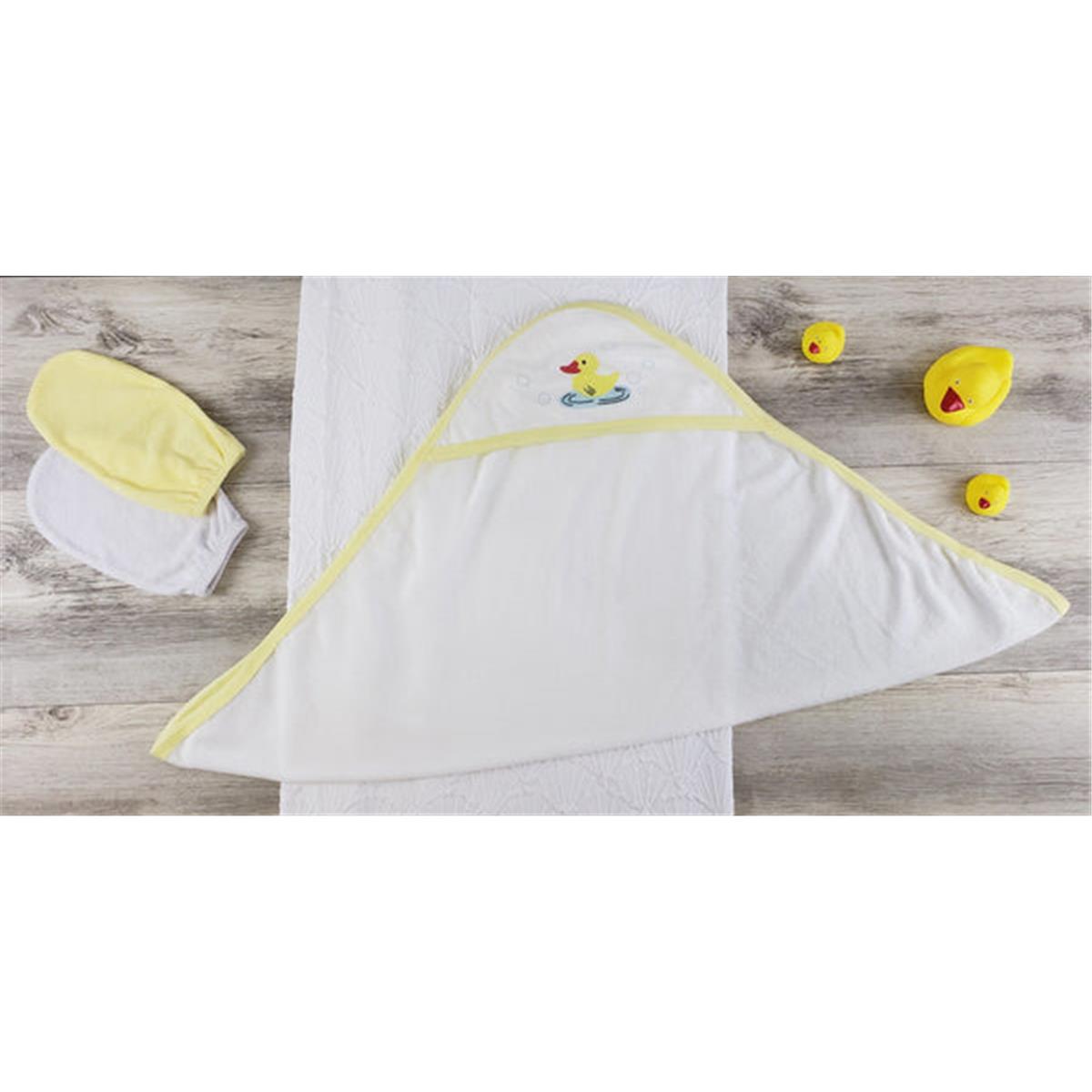 Picture of Bambini LS-0628 Hooded Towel & Bath Mittens&#44; Yellow & White - Newborn