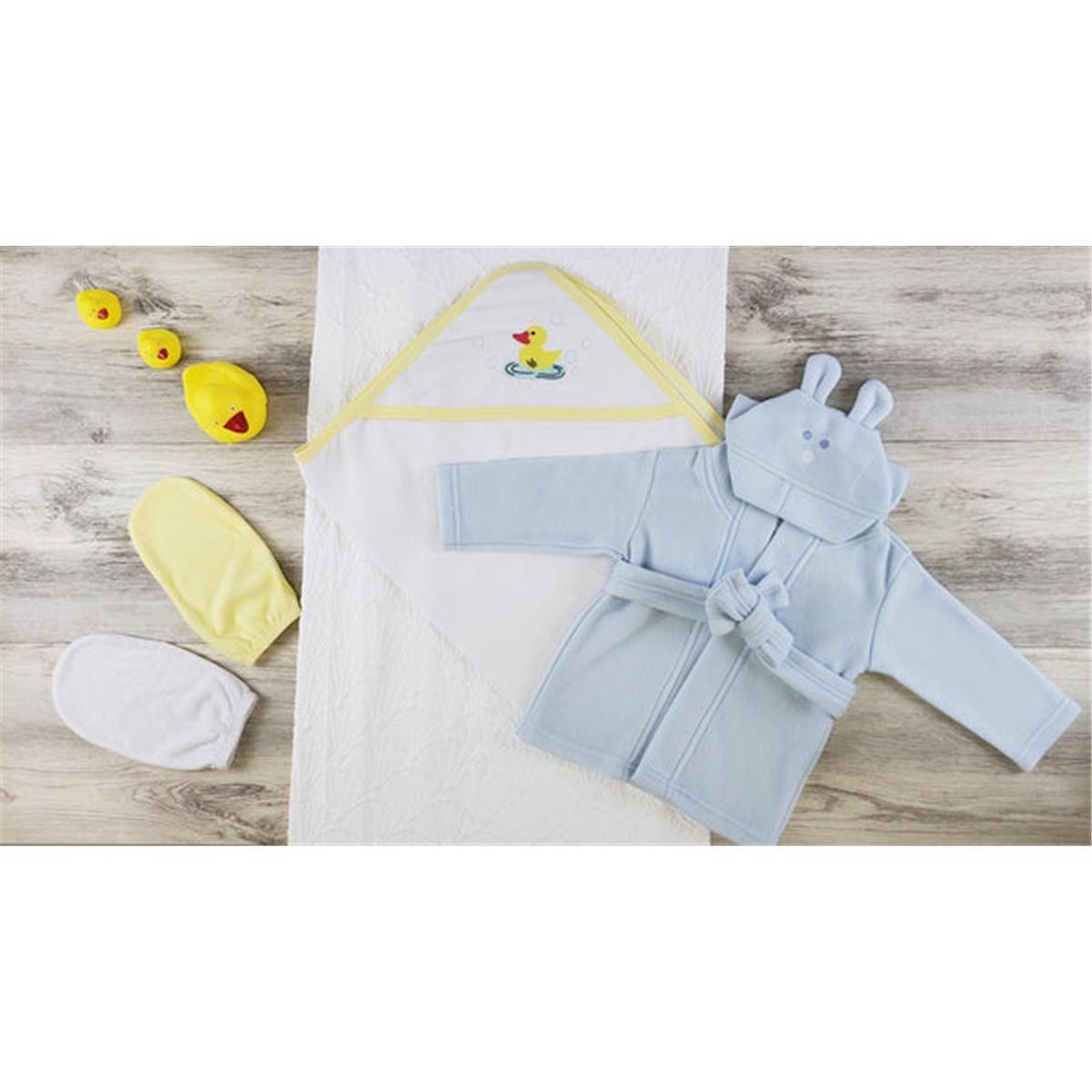 Picture of Bambini LS-0629 Hooded Towel&#44; Bath Mittens & Robe - Yellow&#44; White & Blue - Newborn