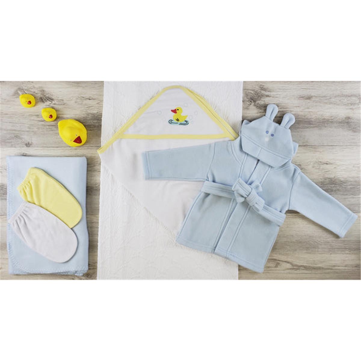 Picture of Bambini LS-0630 Hooded Towel&#44; Bath Mittens&#44; Blanket & Robe - Yellow&#44; White & Blue - Newborn