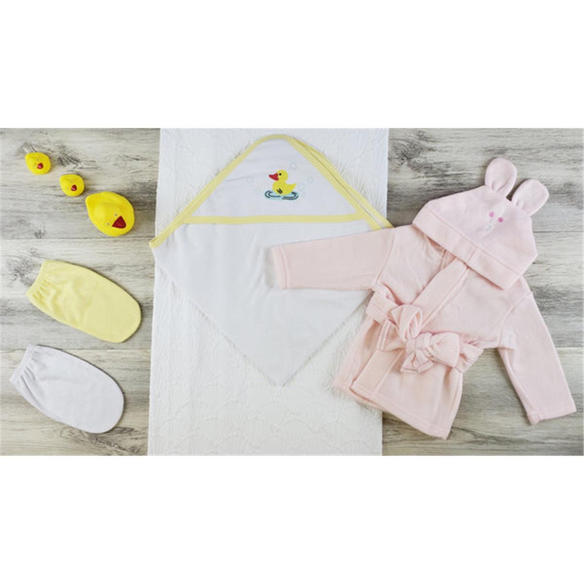 Picture of Bambini LS-0631 Hooded Towel&#44; Bath Mittens & Robe - Yellow&#44; White & Pink - Newborn