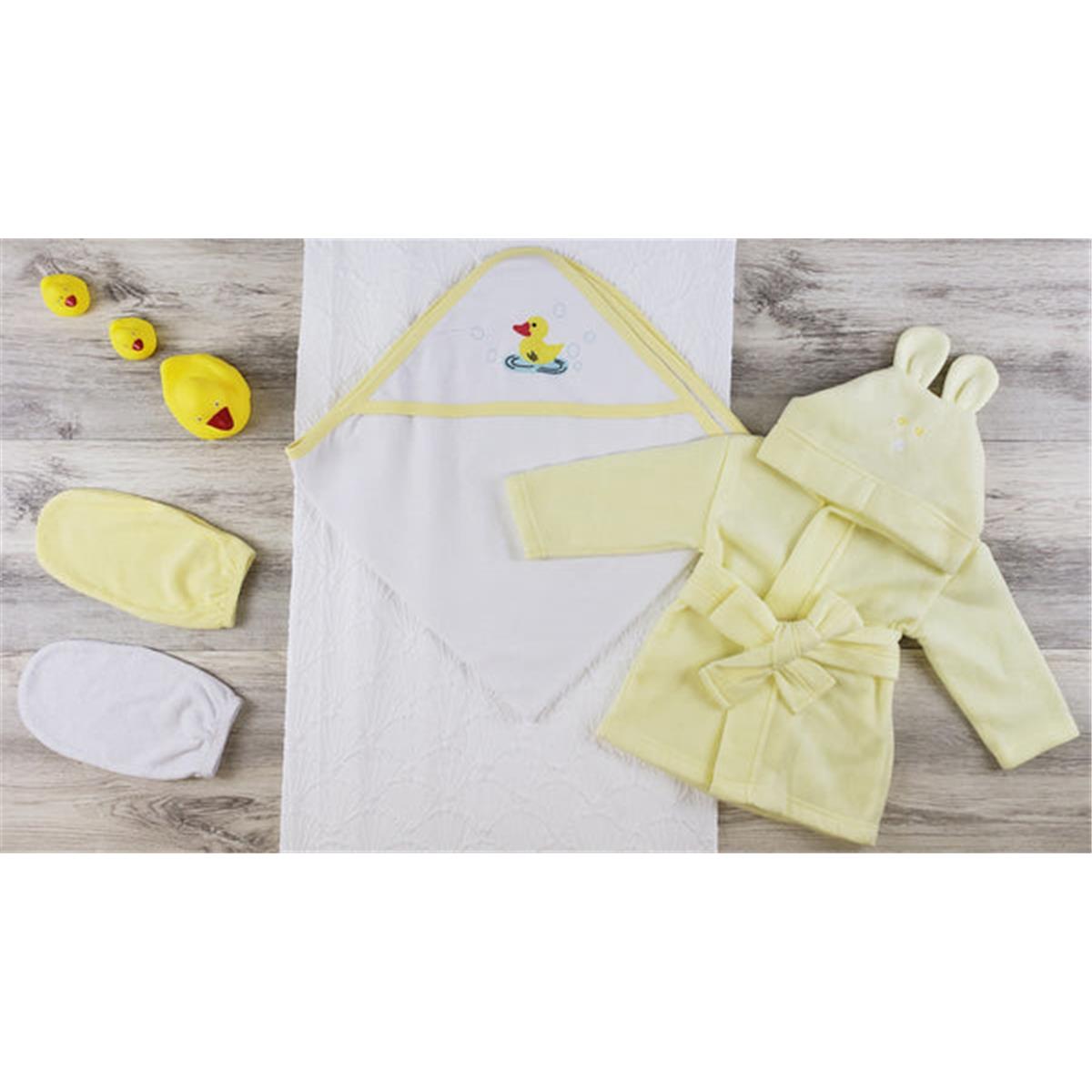 Picture of Bambini LS-0632 Hooded Towel&#44; Bath Mittens & Robe&#44; Yellow & White - Newborn