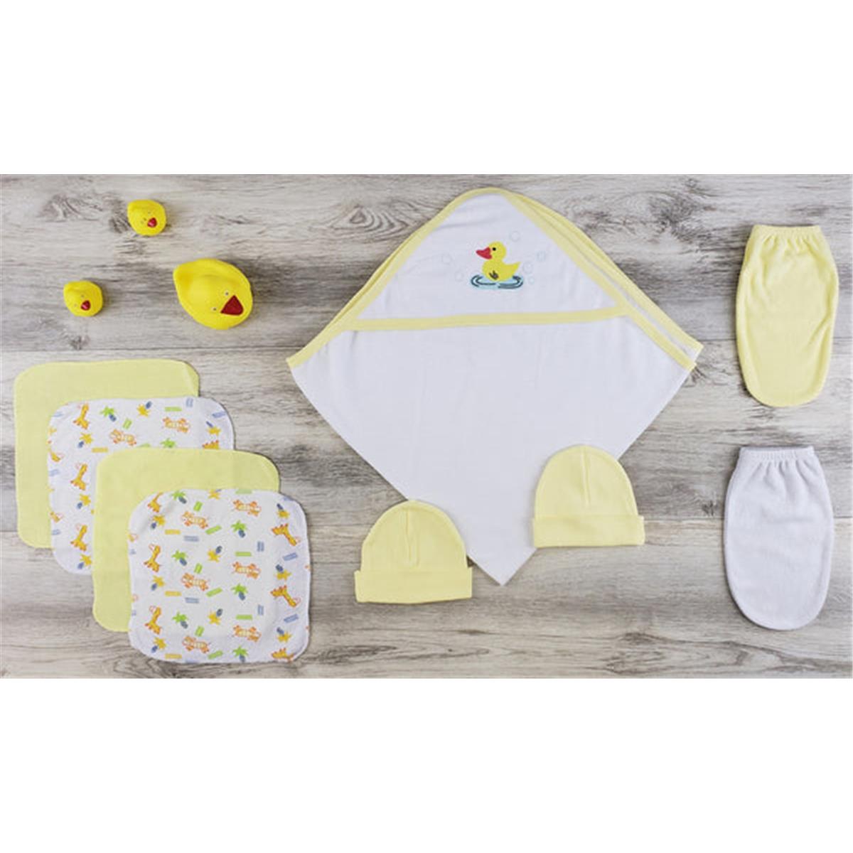 Picture of Bambini LS-0633 Hooded Towel&#44; Bath Mittens & Caps&#44; Yellow & White - Newborn