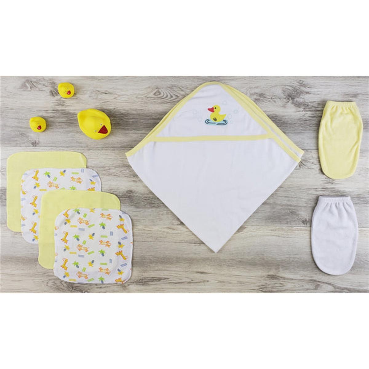 Picture of Bambini LS-0634 Hooded Towel&#44; Wash Clothes&#44; Bath Mittens & Robe&#44; Yellow & White - Newborn