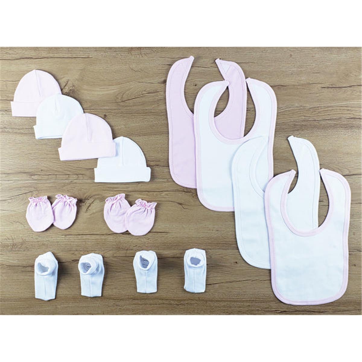 LS-0638 Bibs, Caps & Booties, Pink & White - Newborn