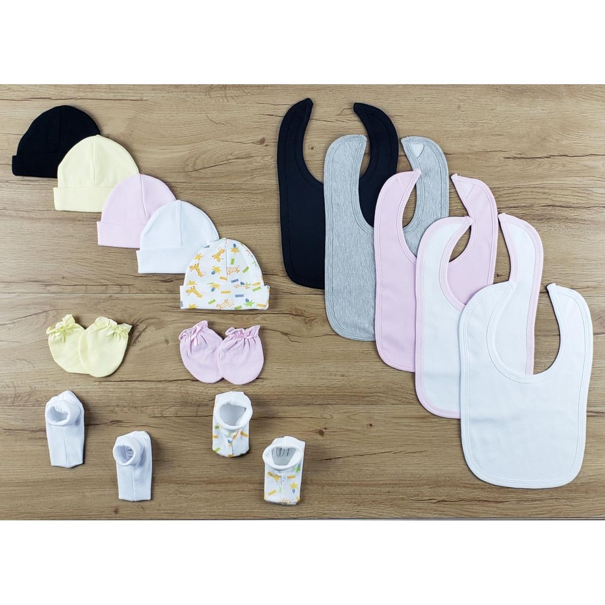 LS-0639 Bibs, Caps & Booties - Pink, White, Grey & Black - Newborn