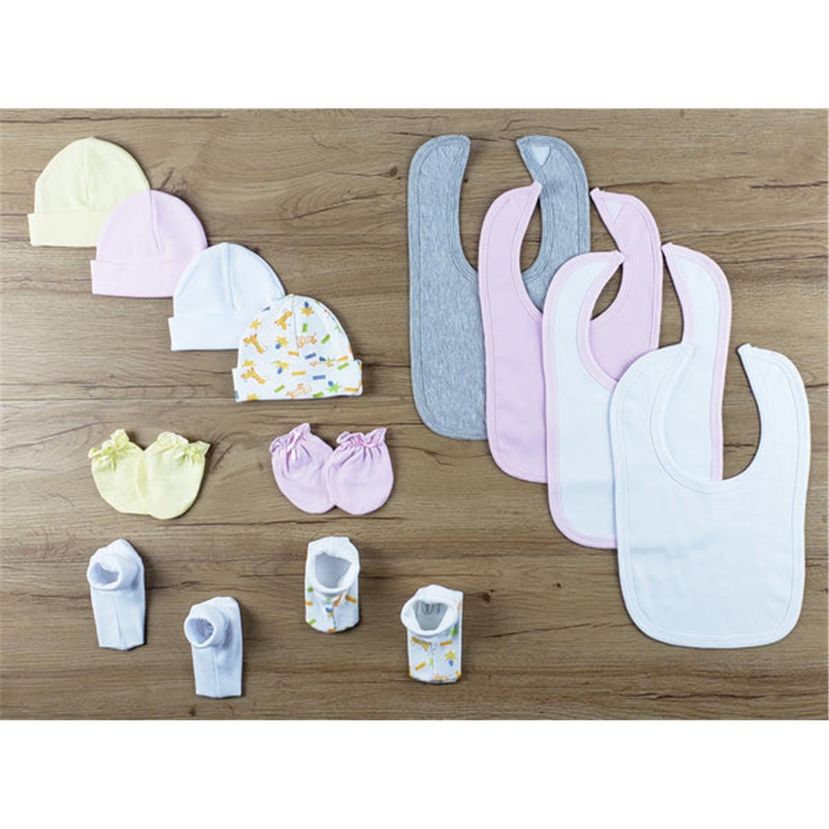 LS-0640 Bibs, Caps & Booties - Pink, White, Grey & Yellow - Newborn