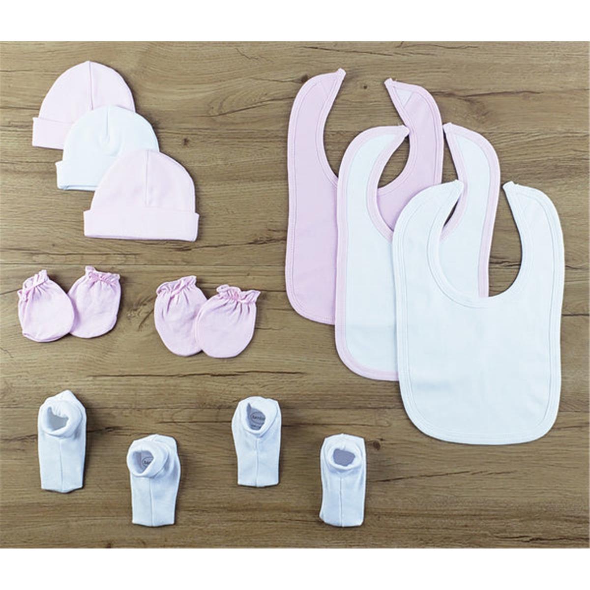LS-0641 Bibs, Caps & Booties, Pink & White - Newborn
