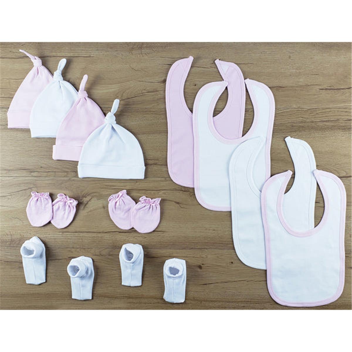 LS-0643 Bibs, Caps & Booties, Pink & White - Newborn