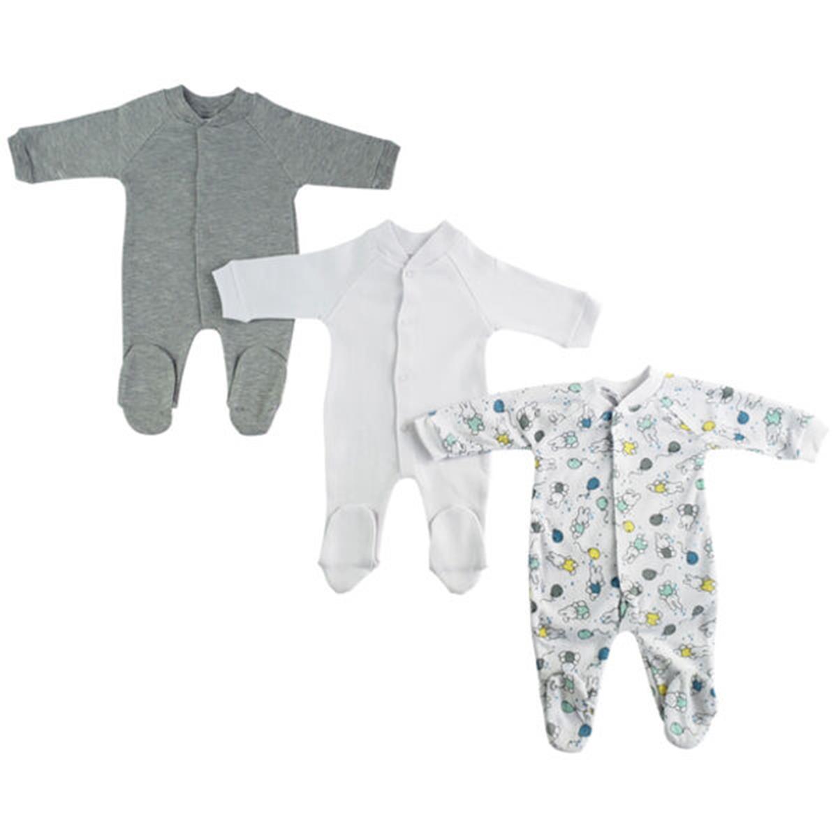 LS-0649S Sleep & Play - White, Grey & Print - Small - 3 per Pack